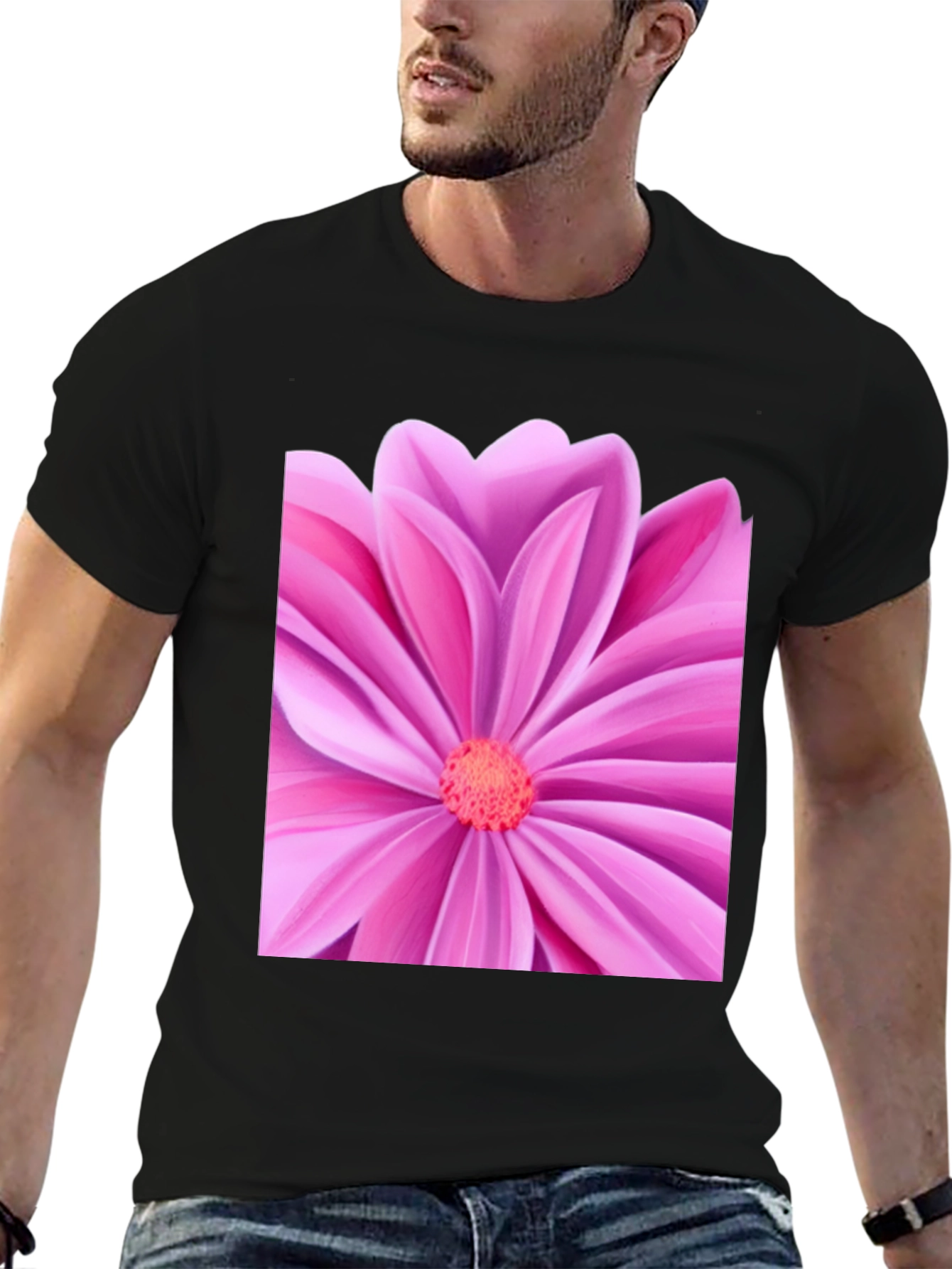 Black Pink Petal Flower Graphic Tee - Black view 6