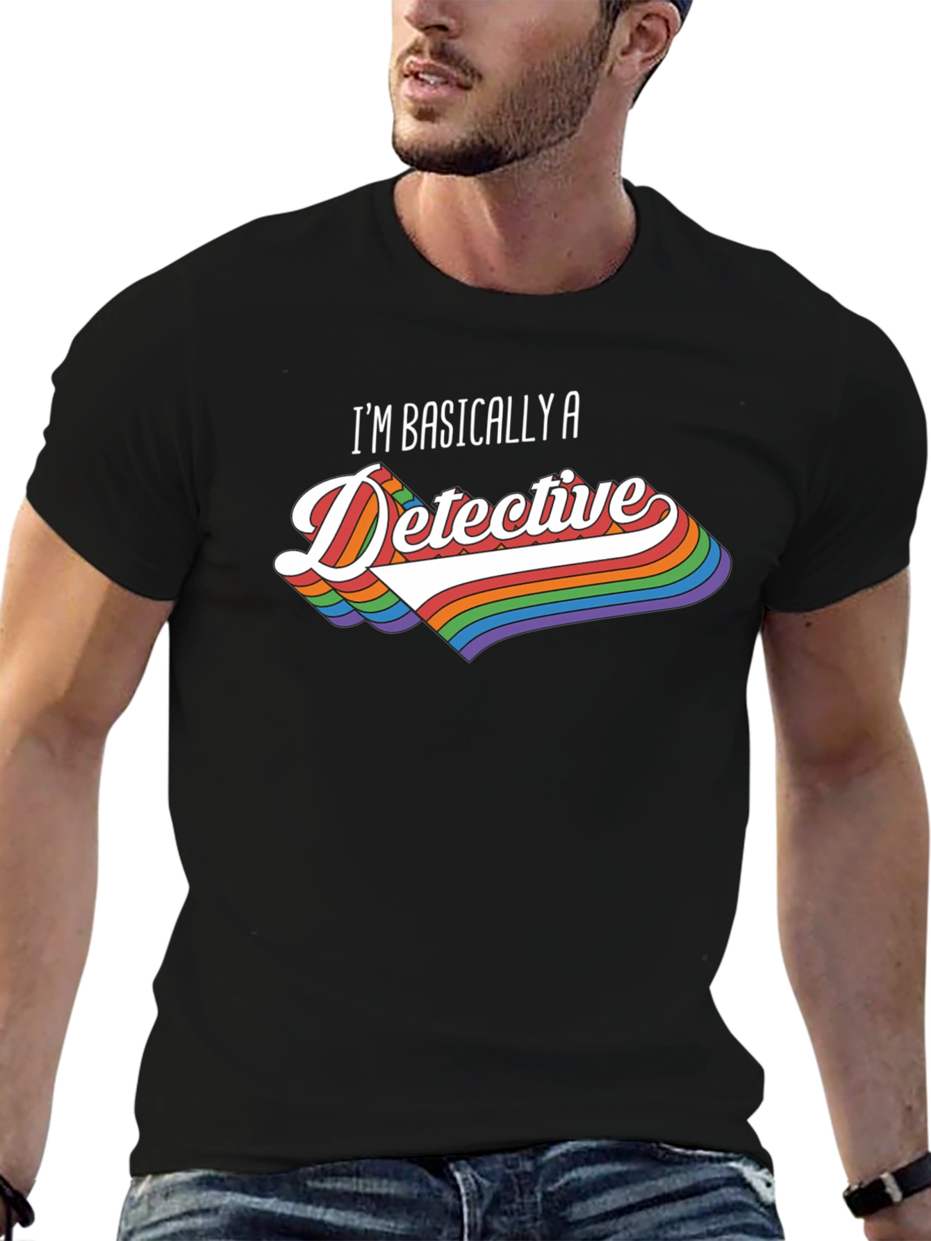 Black Detective Rainbow Graphic T-Shirt view 6