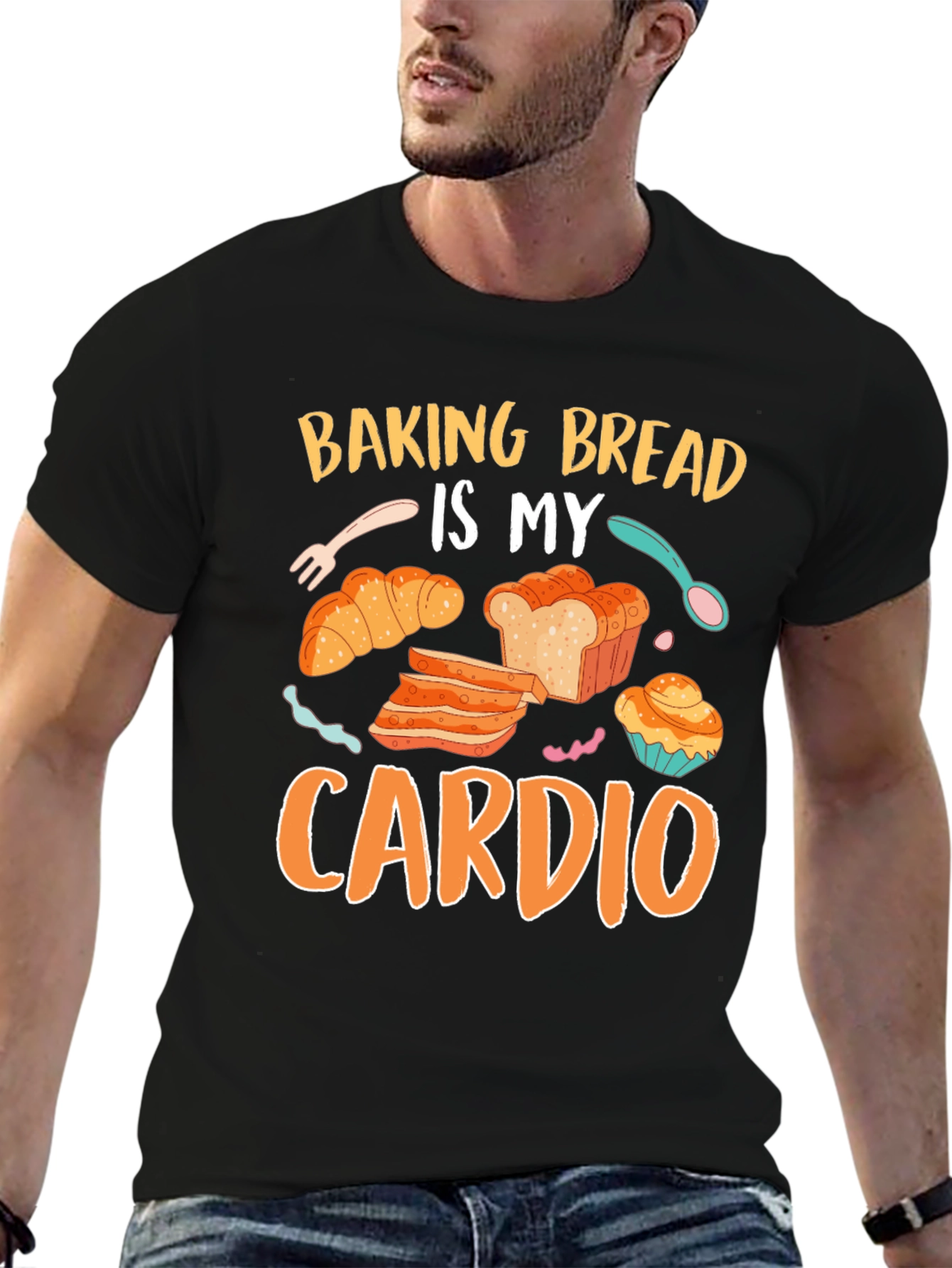 Black Baking Bread Is My Cardio Graphic Tee view 6
