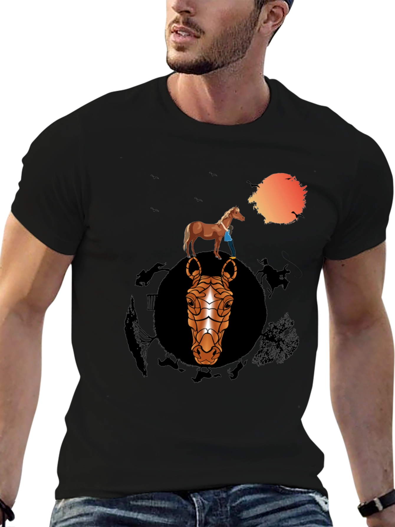 Black Horse Graphic Print Black T-Shirt view 6