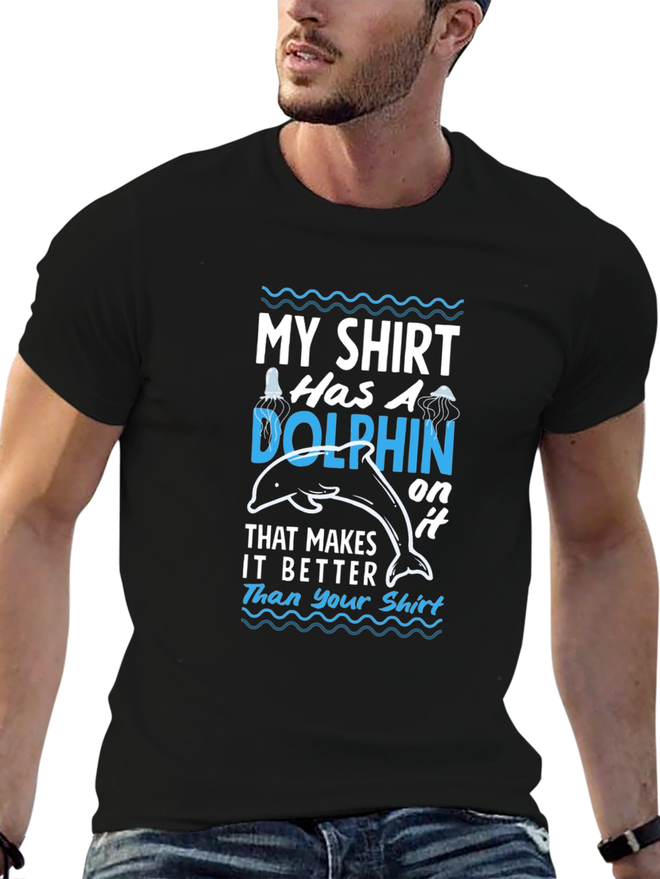 Black Humorous Dolphin T-Shirt: My Shirt Has A Dolphin On It view 6