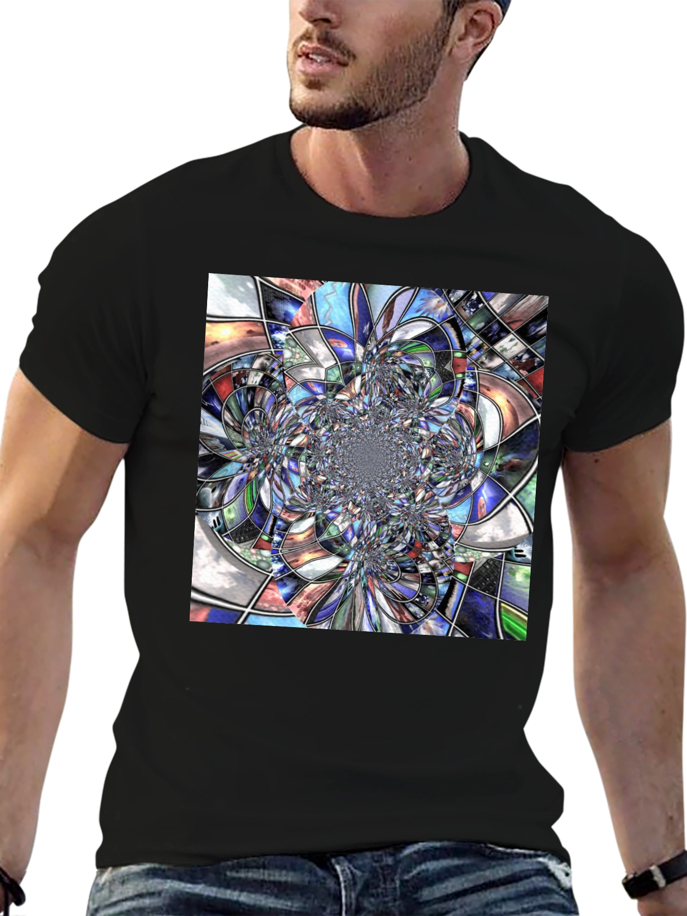 Abstract Fractal Art Black T-Shirt - 6