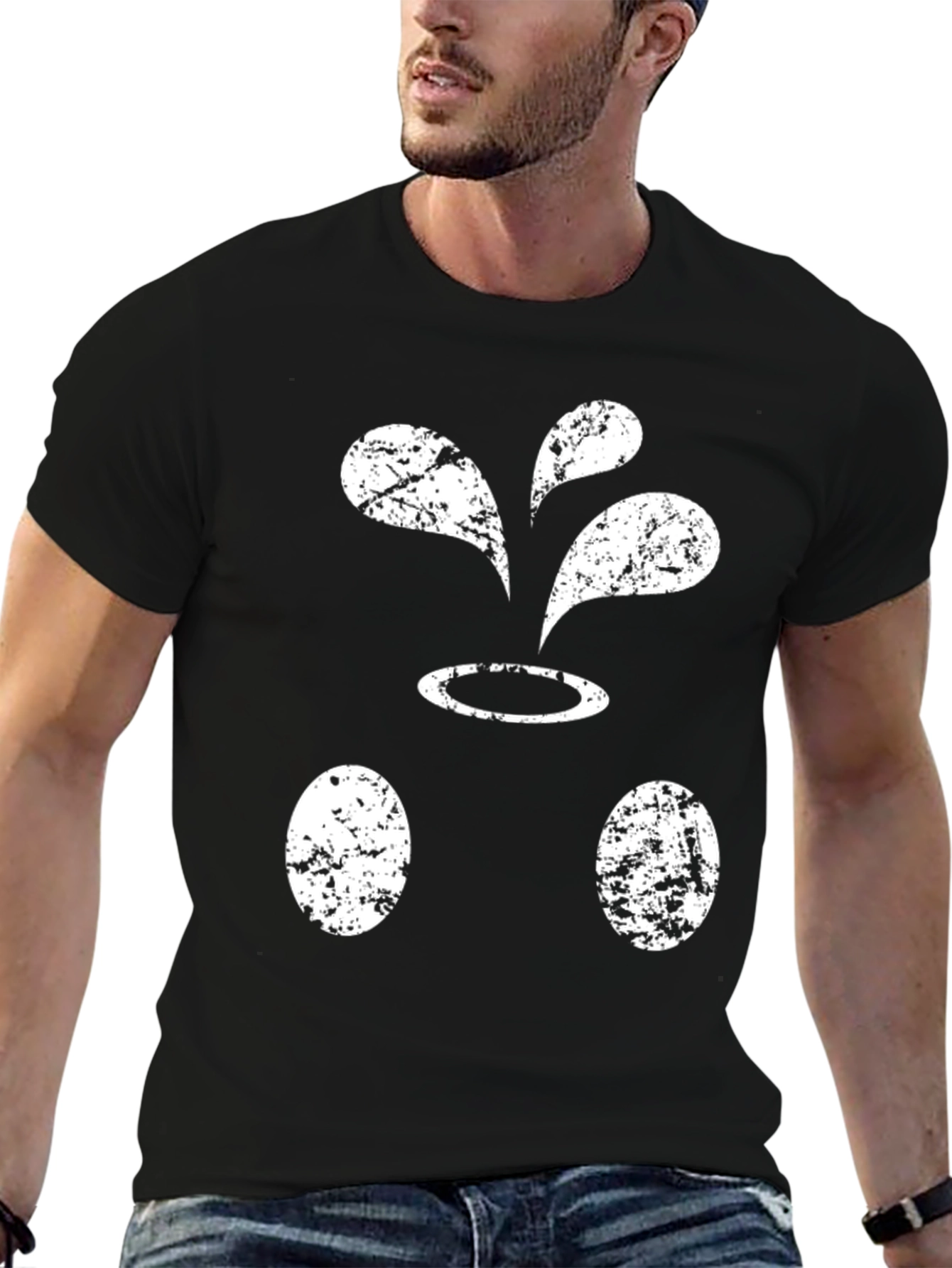 Black Funny Black T-Shirt With Distressed White Design view 6