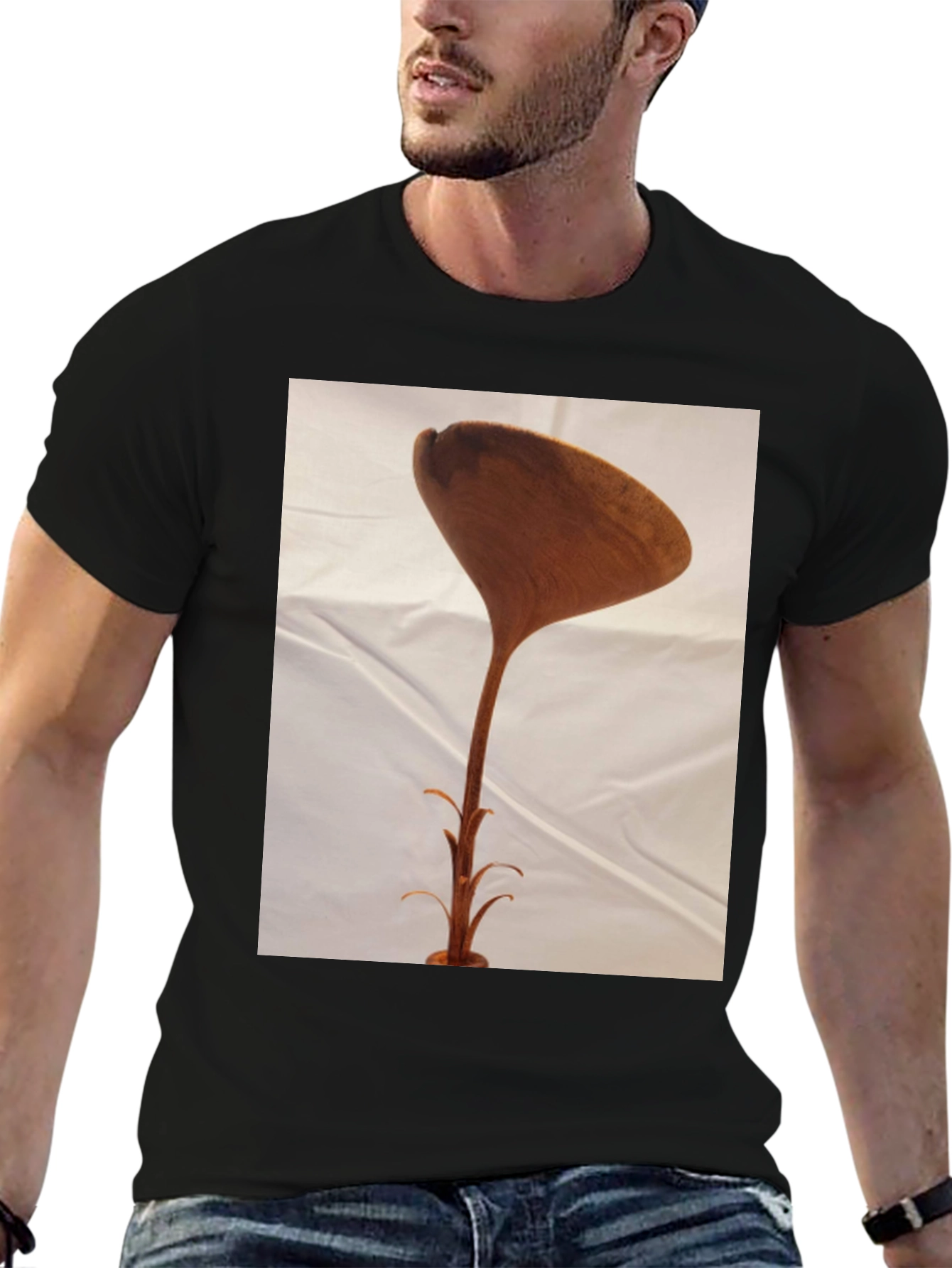 Black Unique Wooden Sculpture T-Shirt view 6