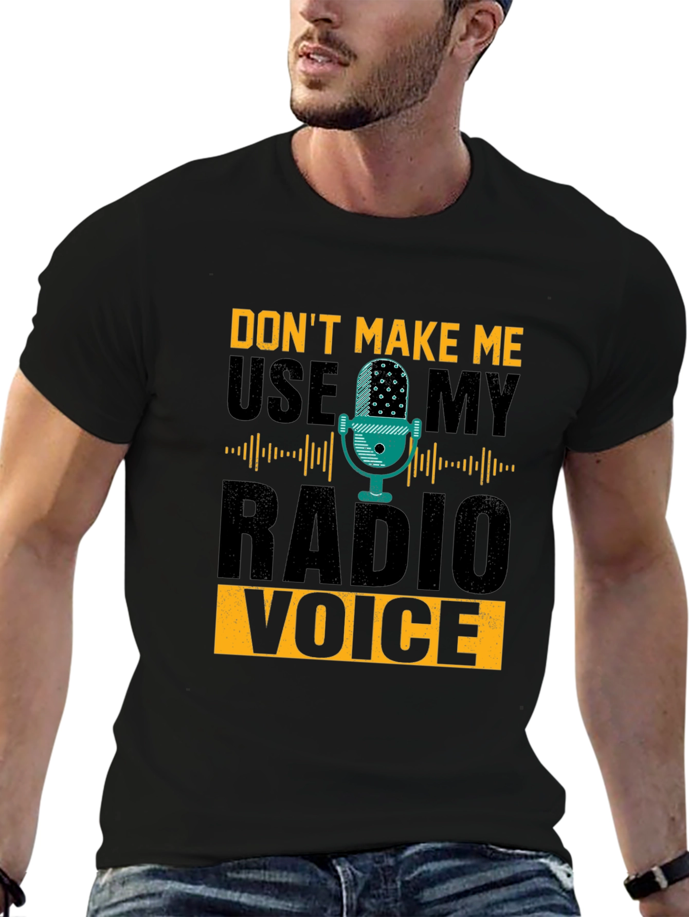 Black Radio Voice T-Shirt - Funny DJ Broadcaster Tee view 6