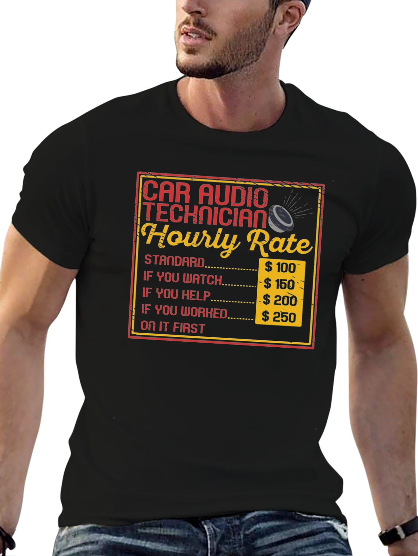 Black Car Audio Technician Hourly Rate T-Shirt view 6
