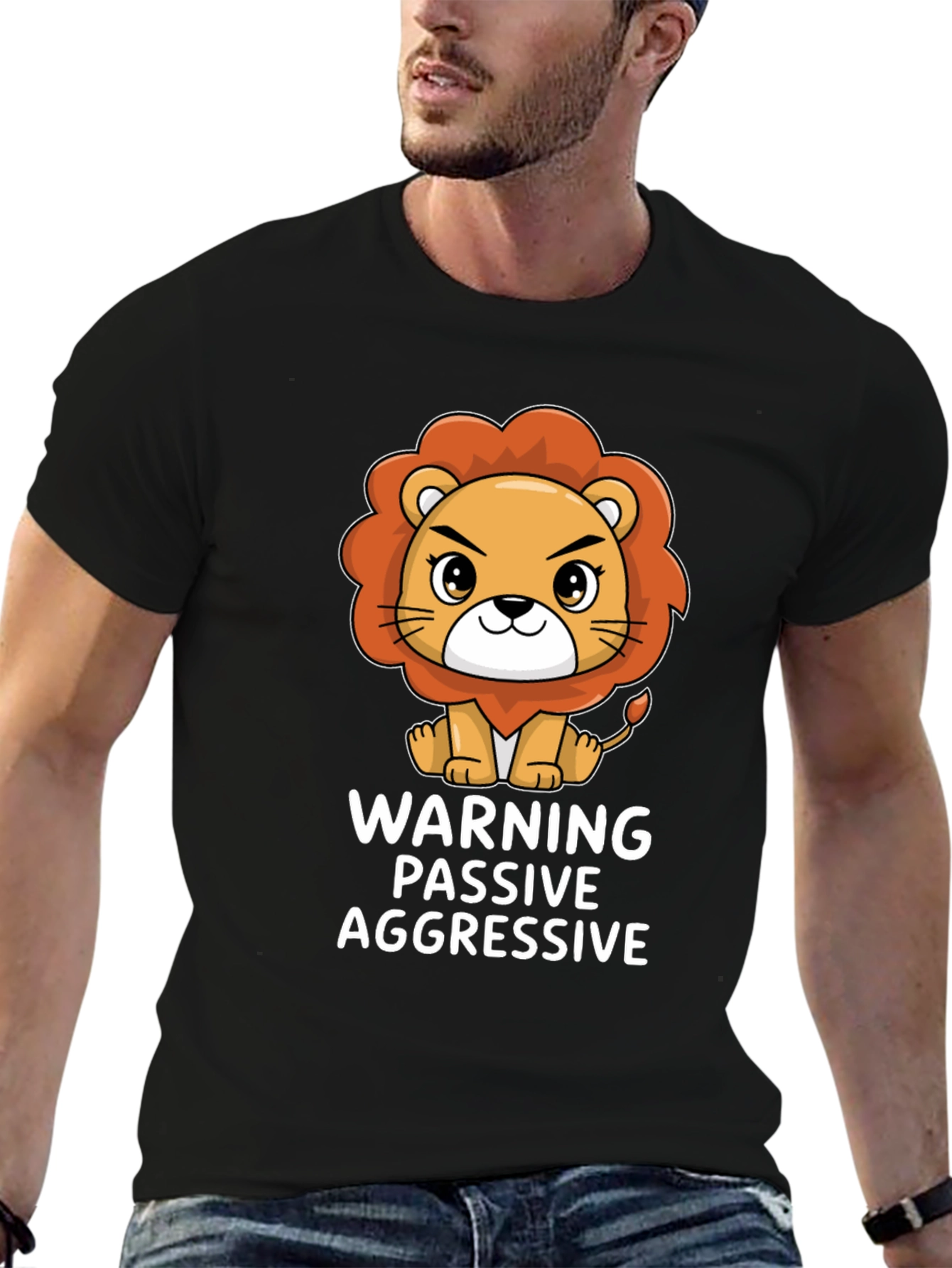 Black Warning Passive Aggressive Lion T-Shirt view 6