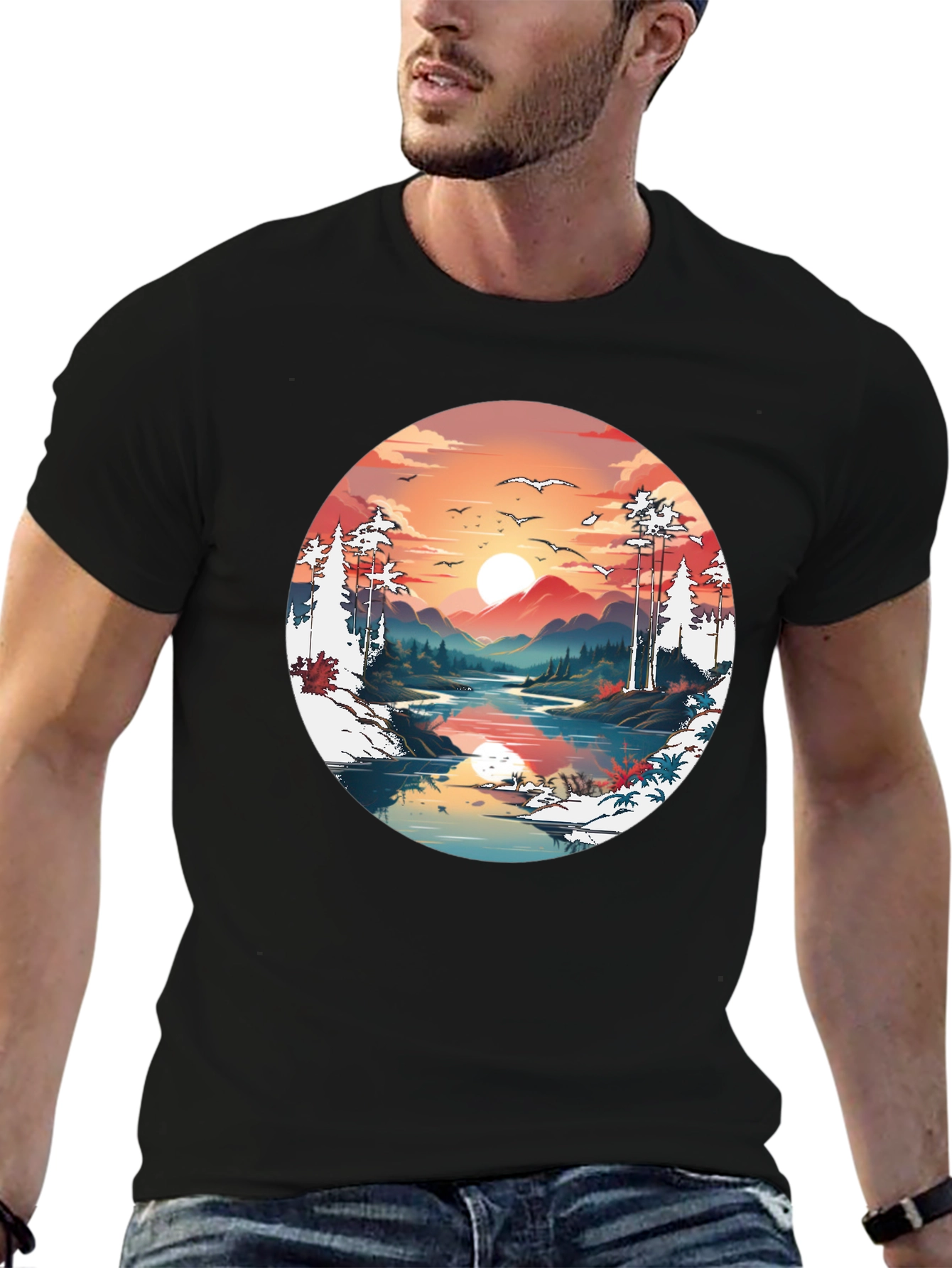 Black Sunset Lake Graphic Tee view 6