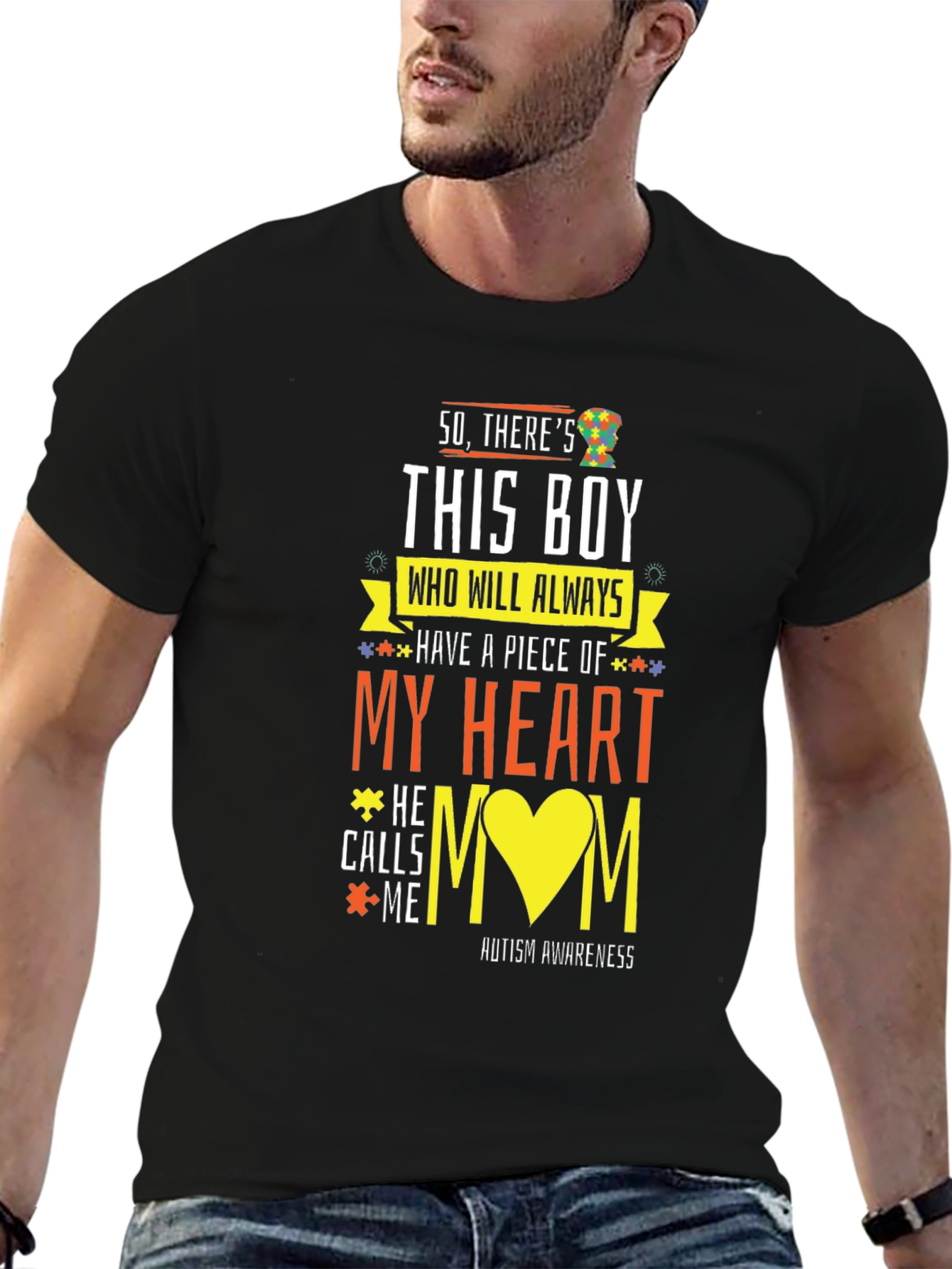 Black Autism Awareness T-Shirt "My Heart" Design view 6