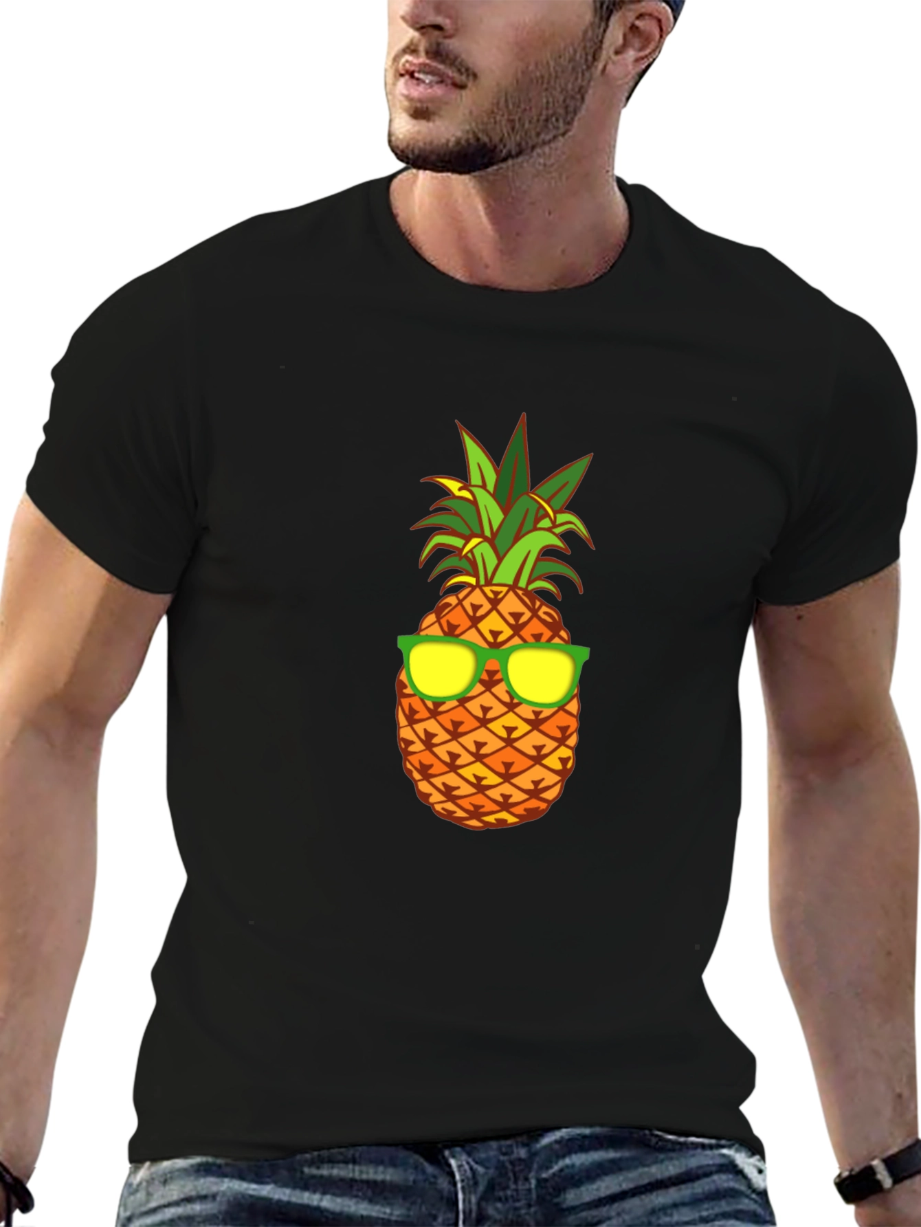 Black Cool Pineapple Graphic Tee - Black Cotton T-Shirt view 6