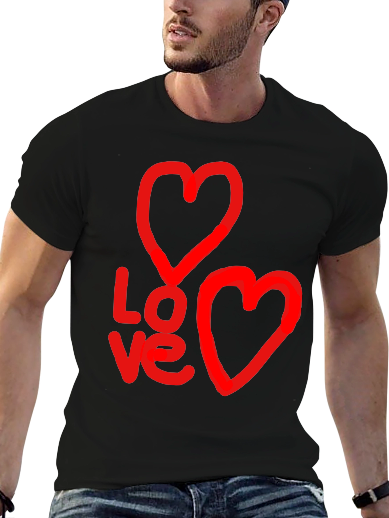 Black Love Graphic Black T-Shirt with Heart Designs view 6