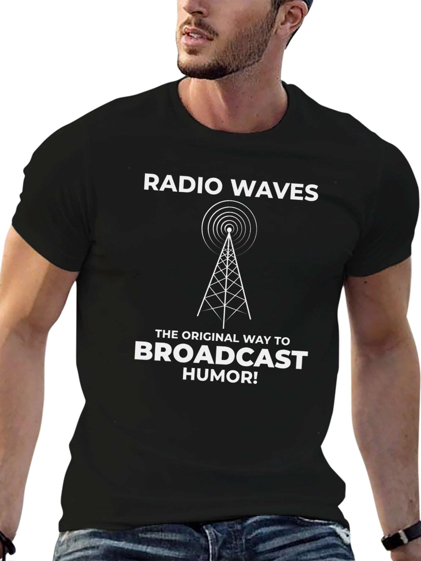 Black Radio Waves Humor T-Shirt - Broadcast Your Wit! view 6