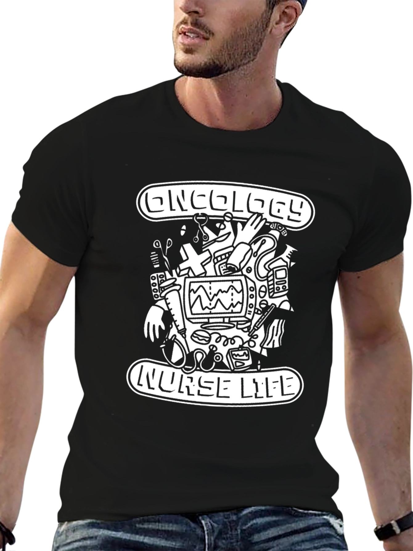 Black Oncology Nurse Life Black Graphic Tee view 6