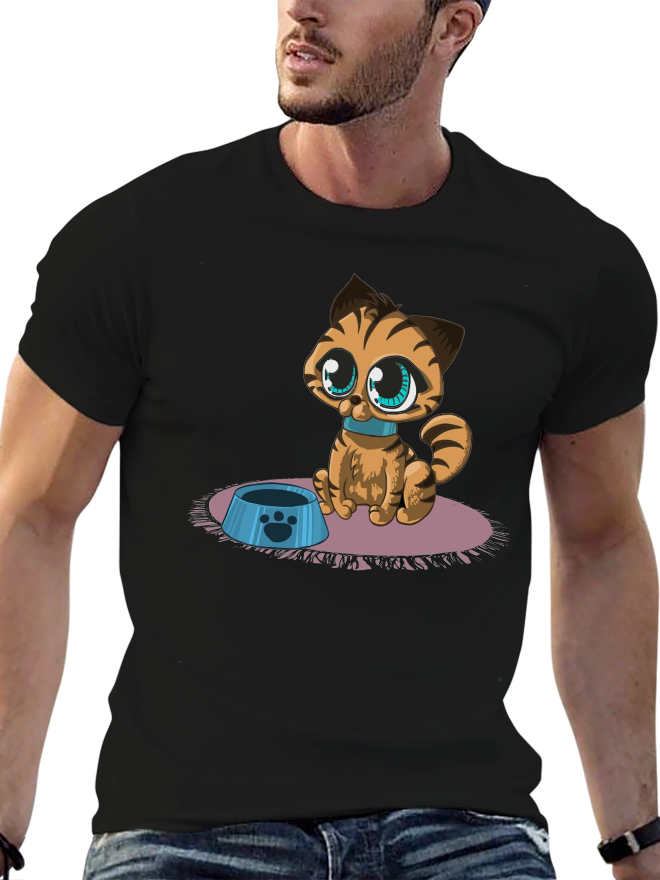 Black Cartoon Cat Graphic Tee - Cute Pet Lover Shirt view 6