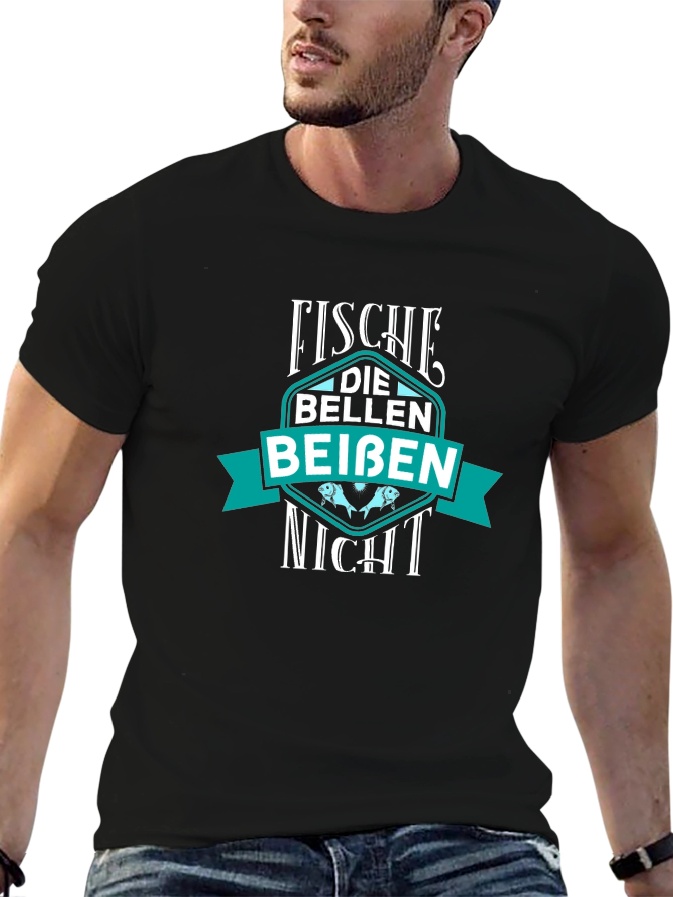 Black Funny German Saying T-Shirt: "Fische Die Bellen Beissen Nicht" view 6