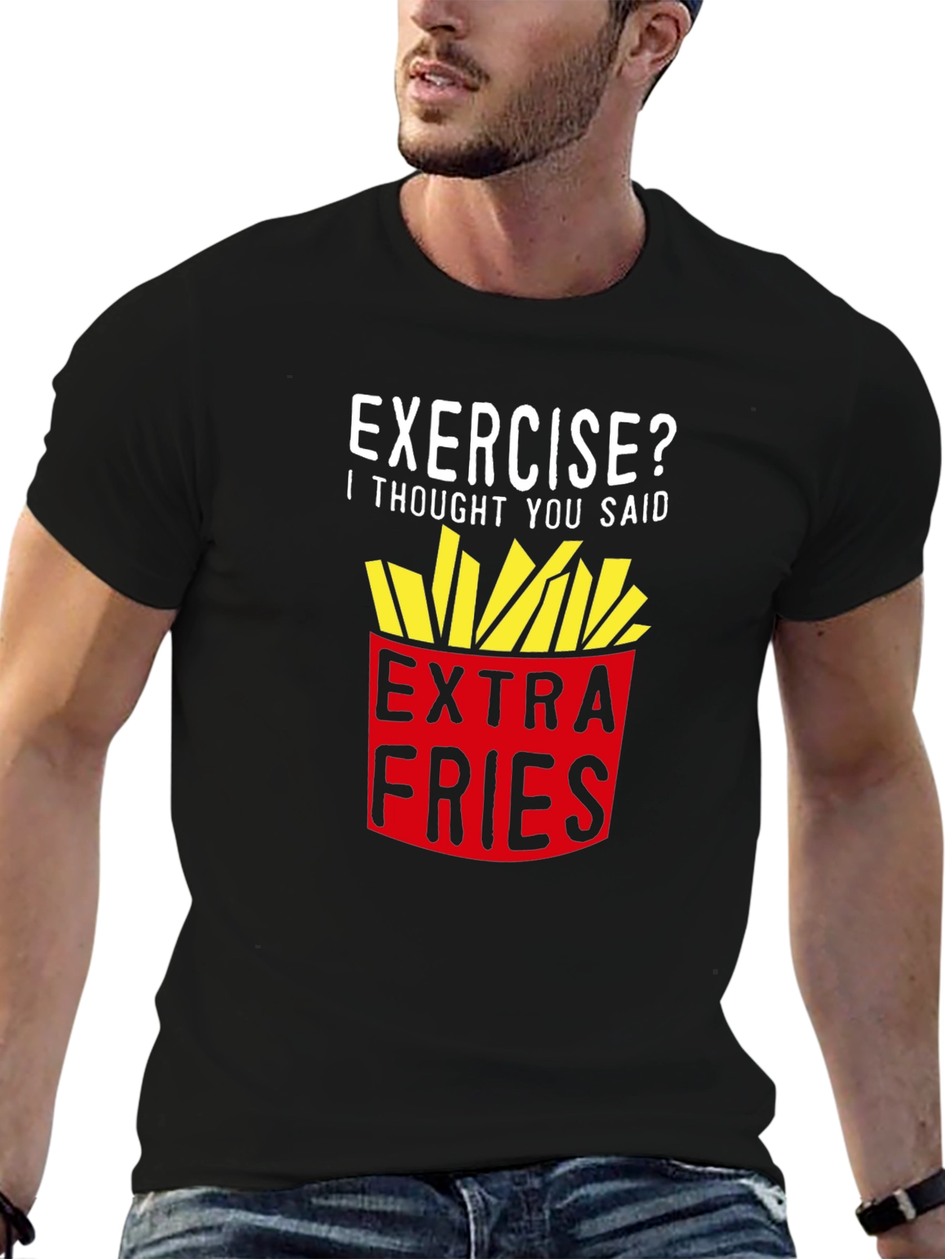 Black Extra Fries Graphic Tee - Funny Foodie Shirt view 6