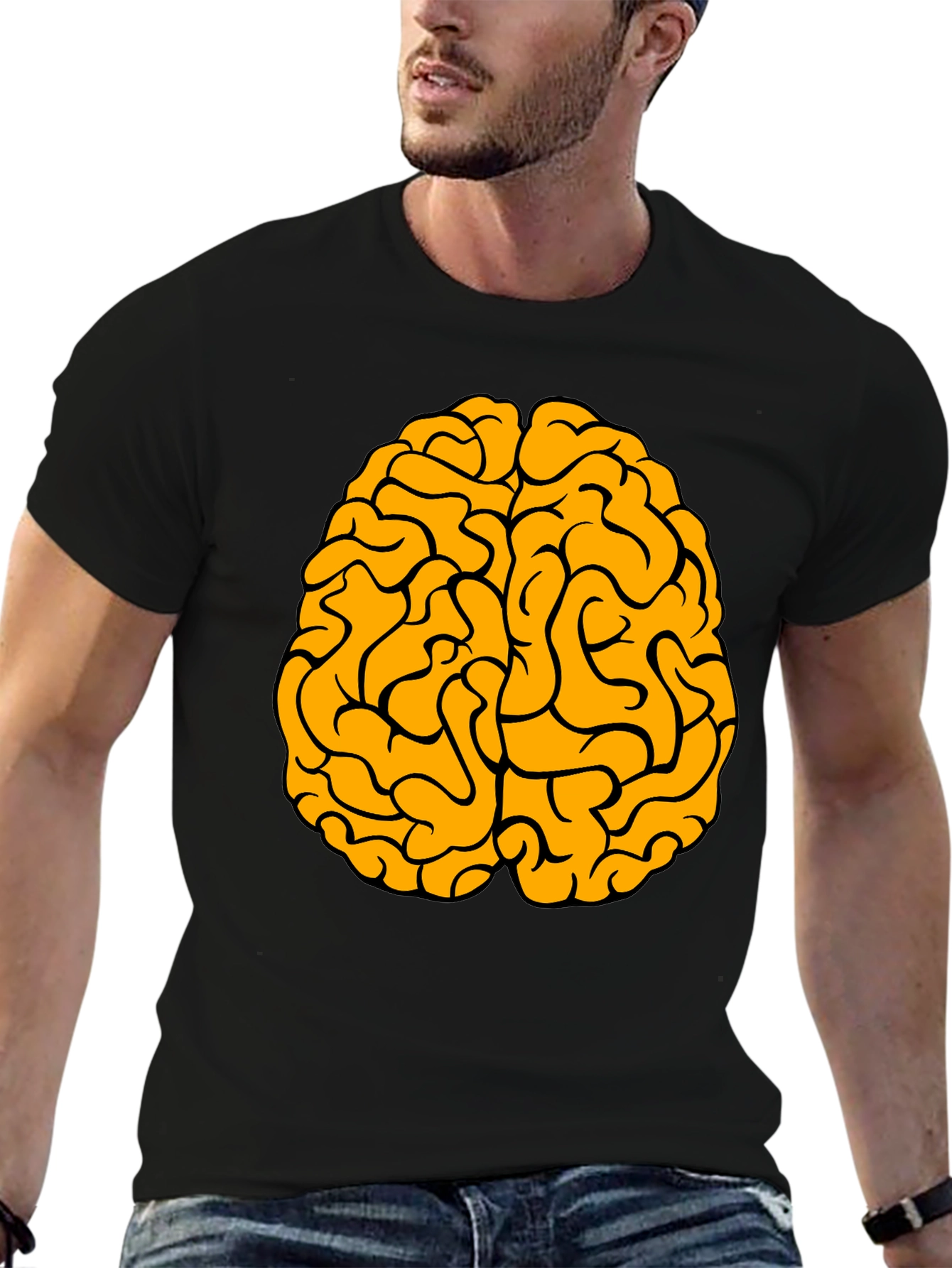 Black Brain Graphic Tee - Black Cotton Crew Neck T-Shirt view 6