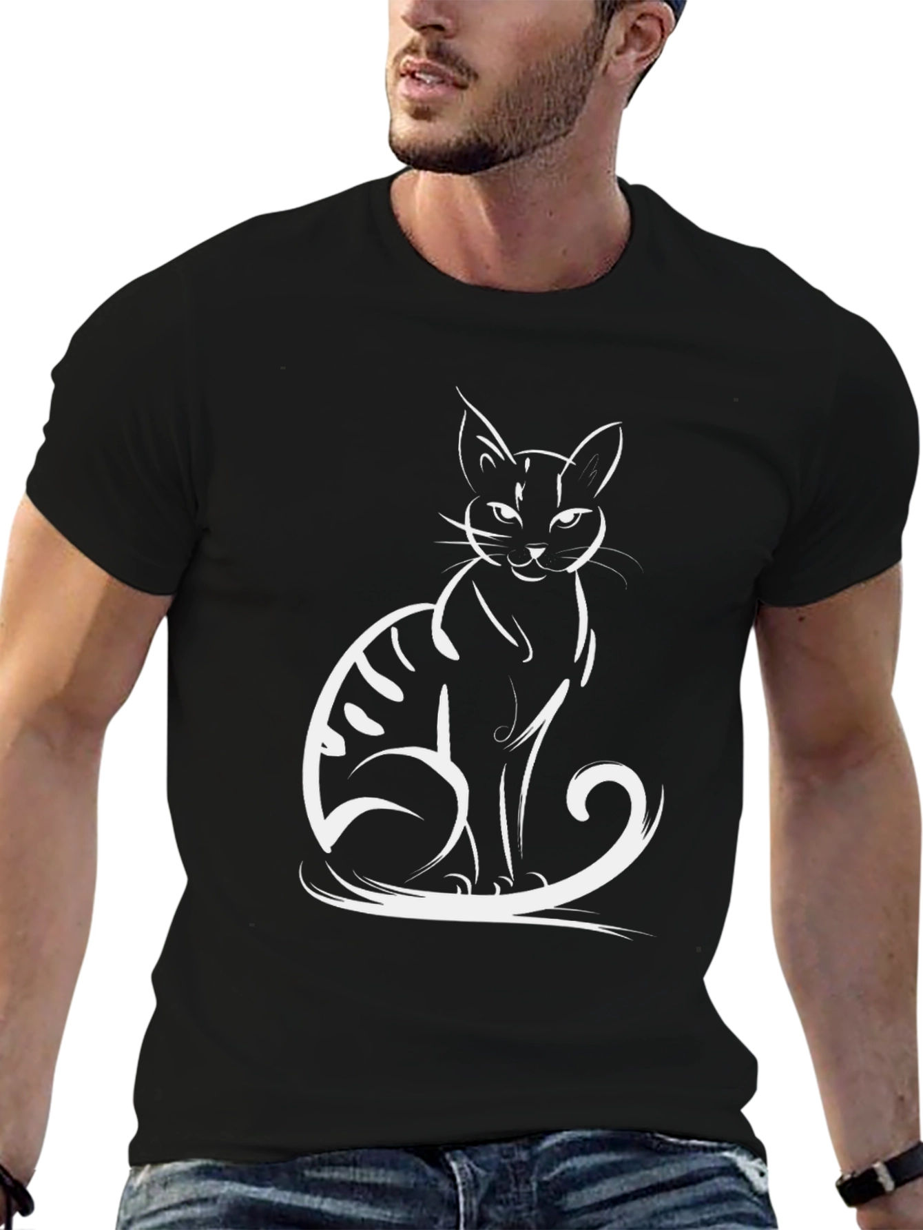 Black Cool Cat Graphic Tee - Black view 6