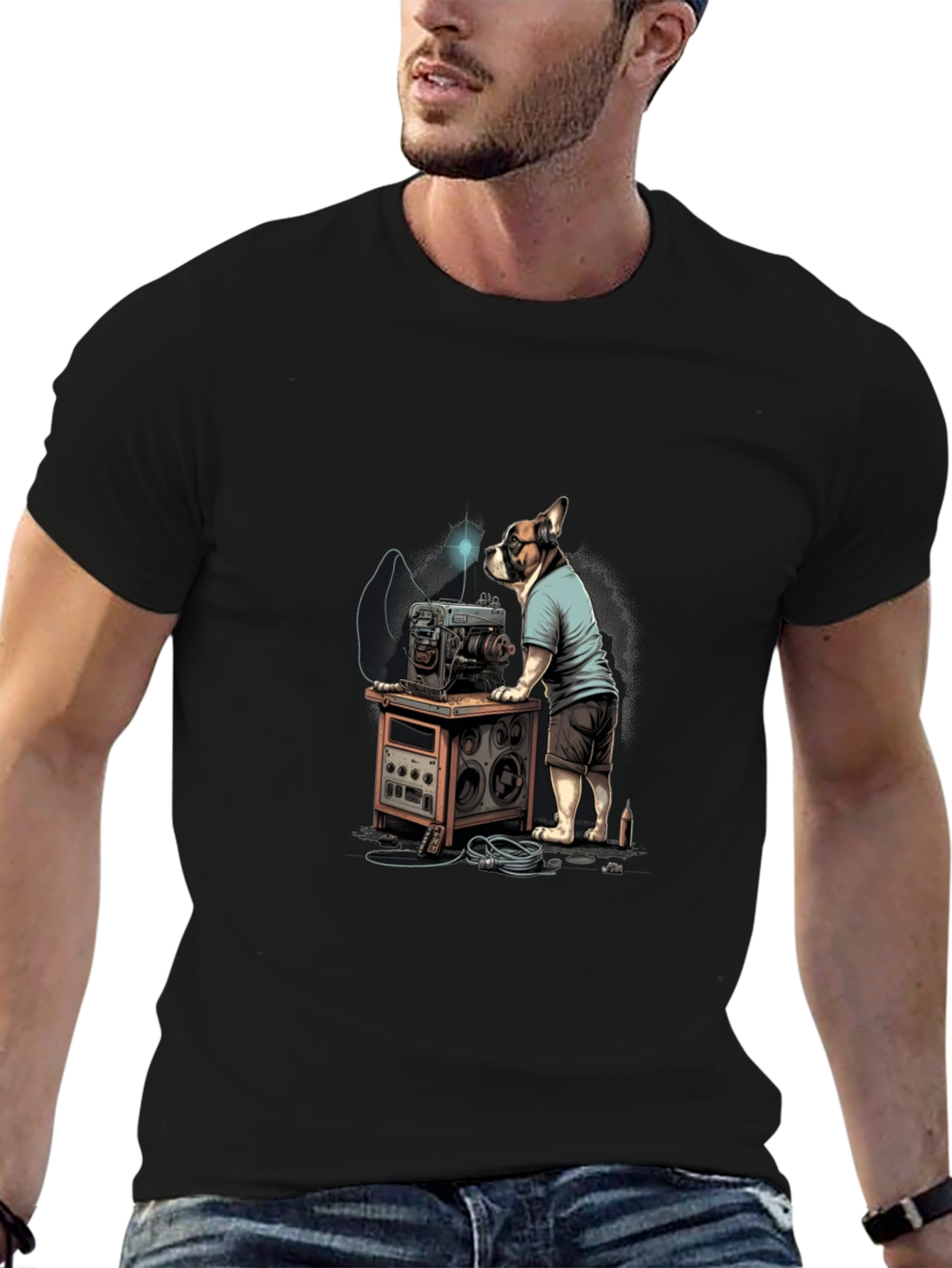 Black Dog Repairing Machine Graphic Tee view 6