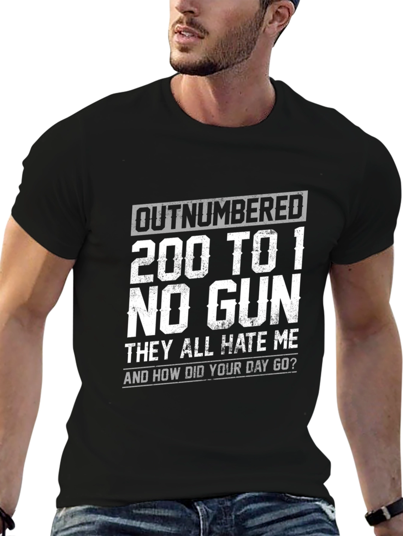 Black Outnumbered 200 to 1 Funny Graphic Tee view 6