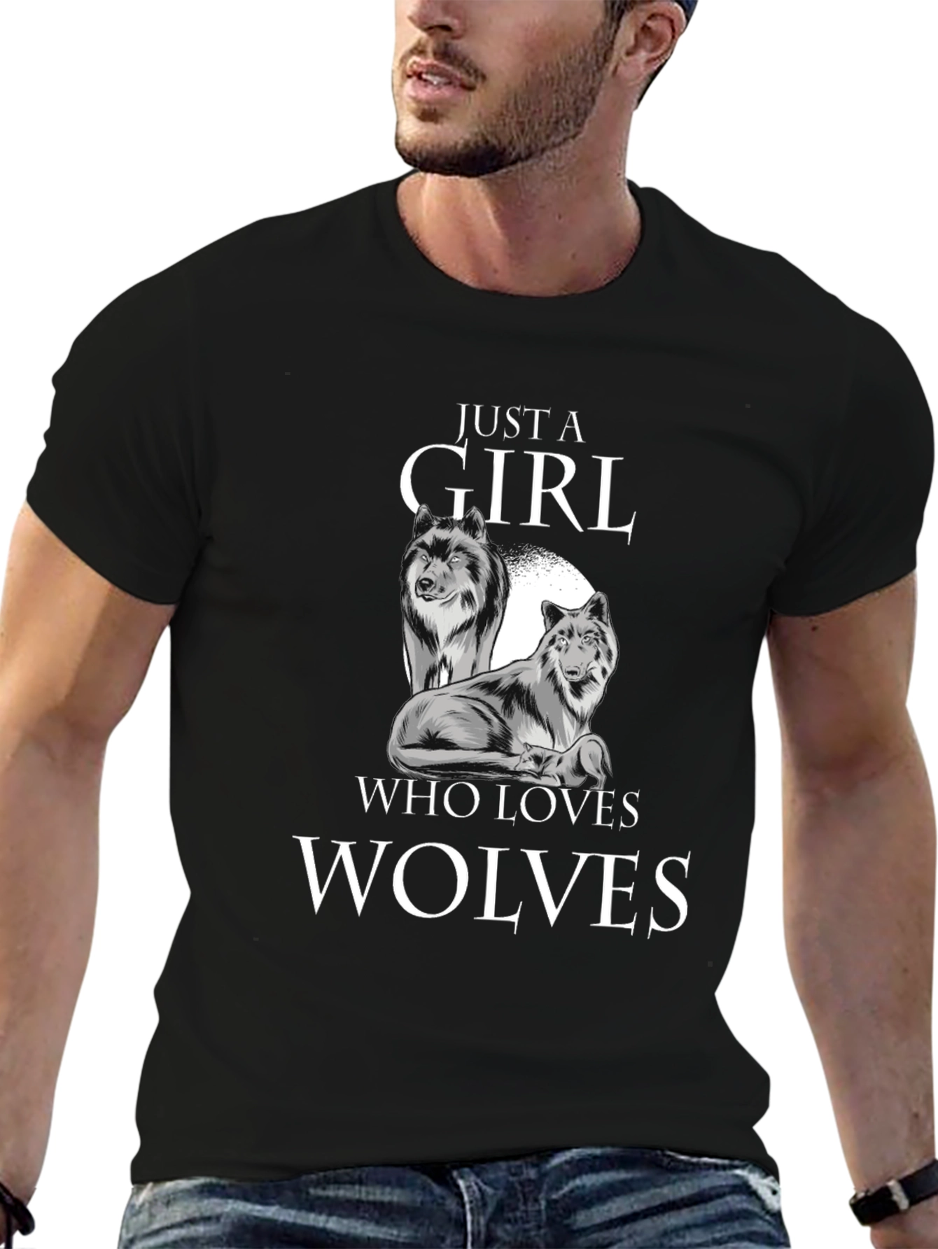 Black Just a Girl Who Loves Wolves T-Shirt view 6