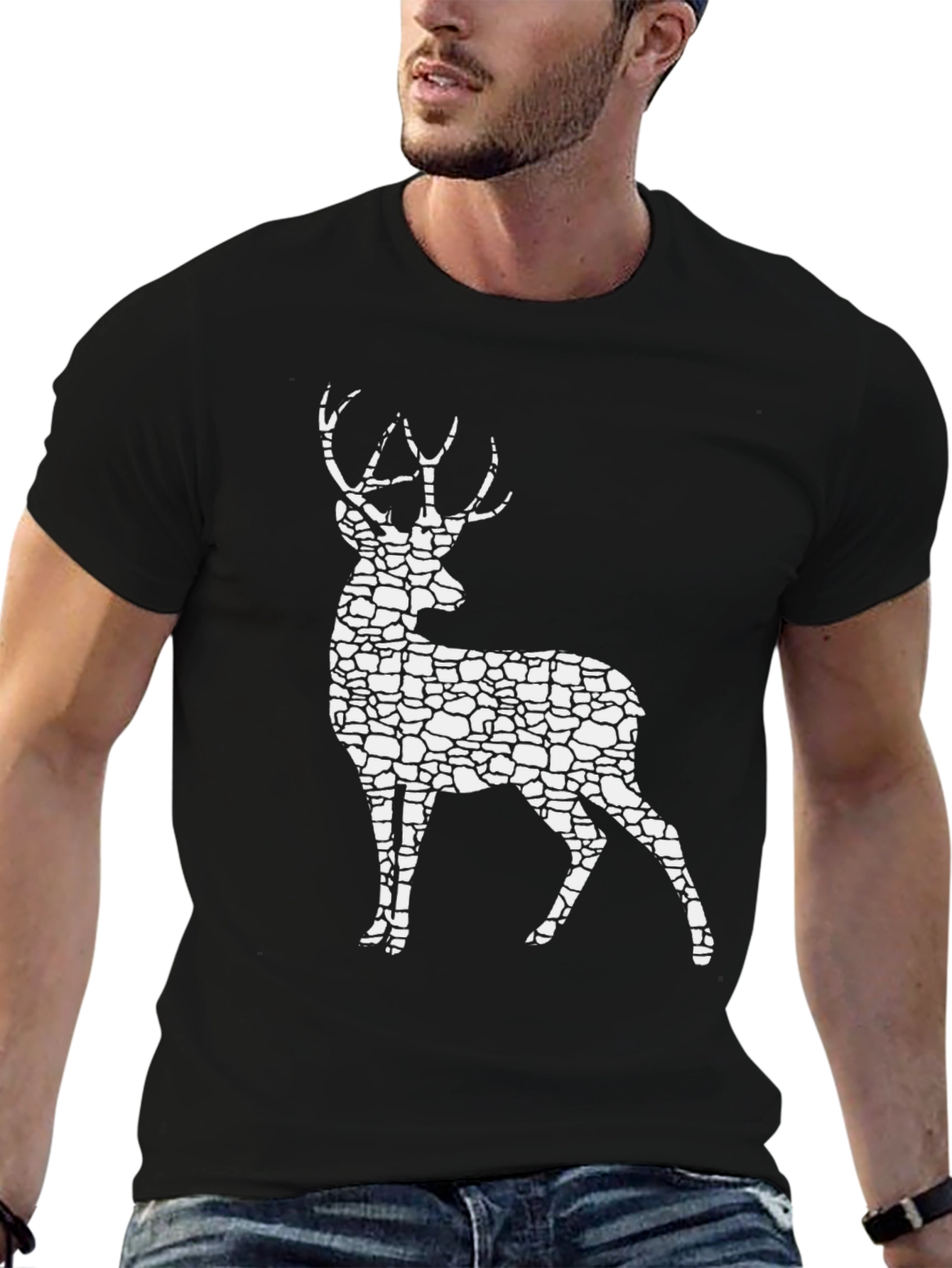 Black Stone Deer Graphic Tee - Stylish Nature Lover's T-Shirt view 6