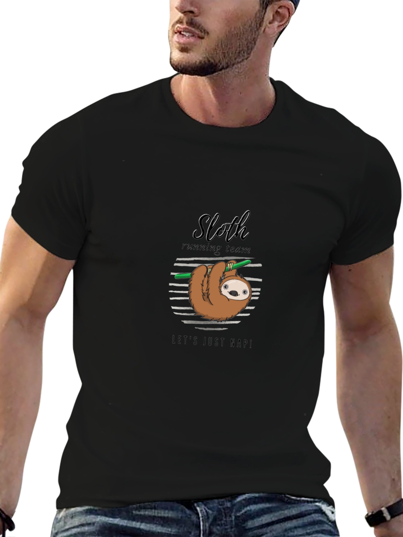 Black Sloth Running Team Funny T-Shirt view 6