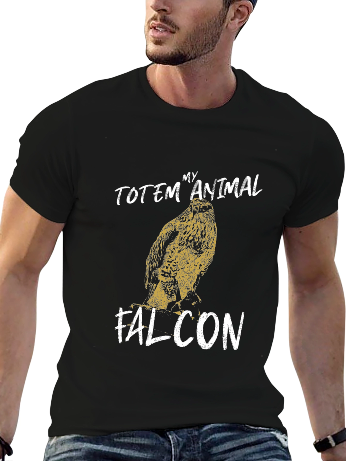 Black Falcon Totem Animal Graphic Tee - Black view 6