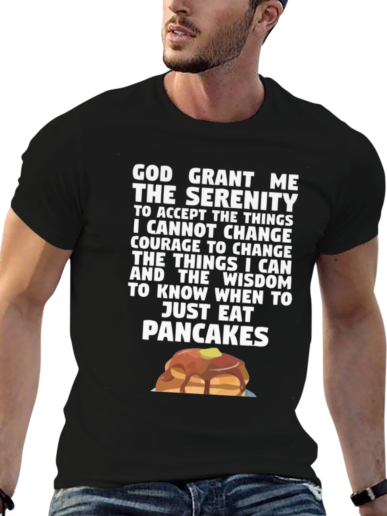 Black Serenity Pancakes T-Shirt Funny Novelty Tee view 6