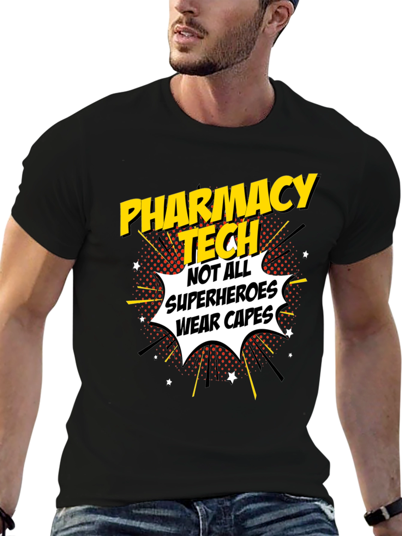 Black Pharmacy Tech Superhero Graphic T-Shirt view 6