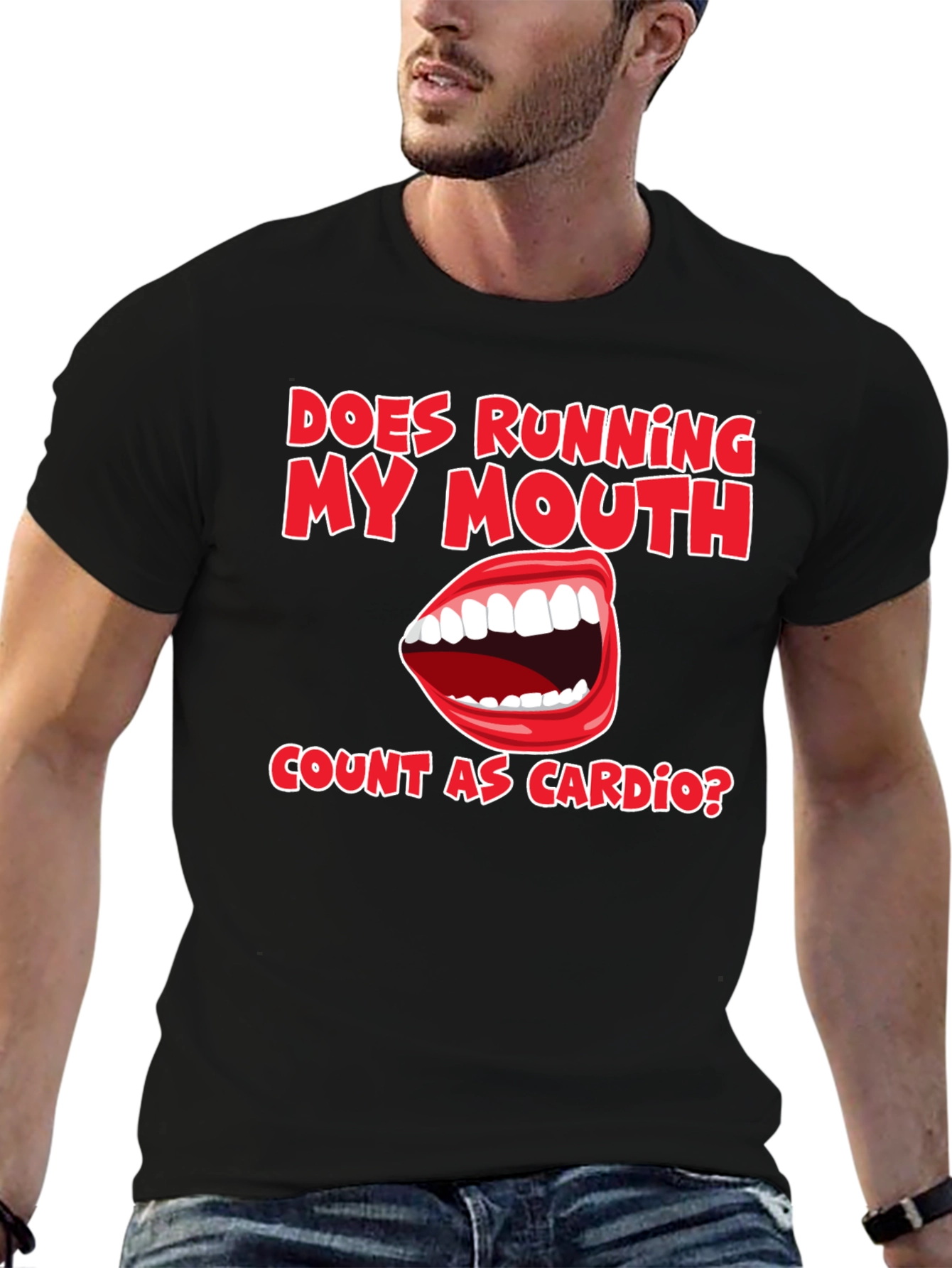 Black Funny Running My Mouth Cardio T-Shirt view 6