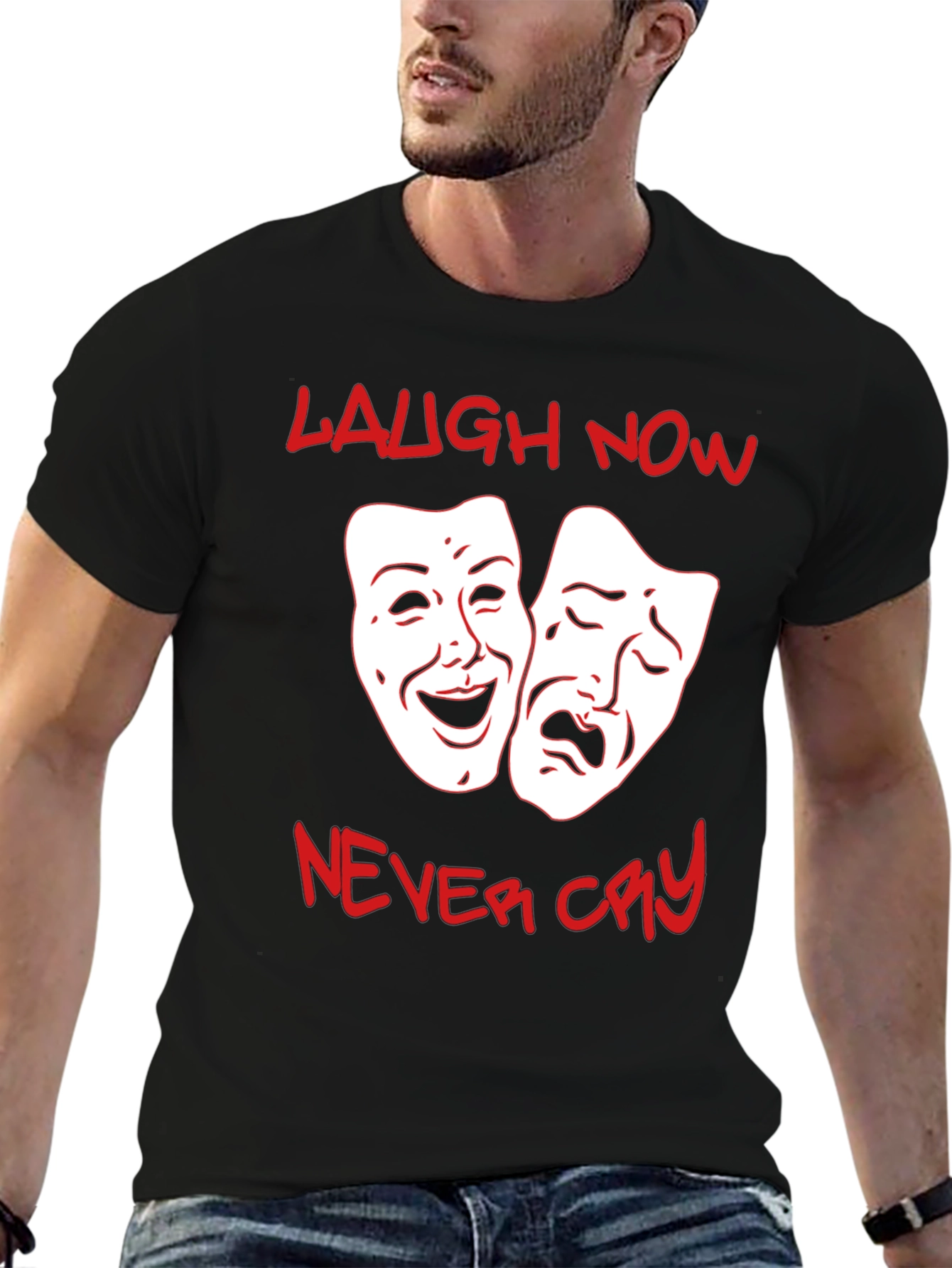Black Laugh Now, Never Cry Graphic T-Shirt view 6
