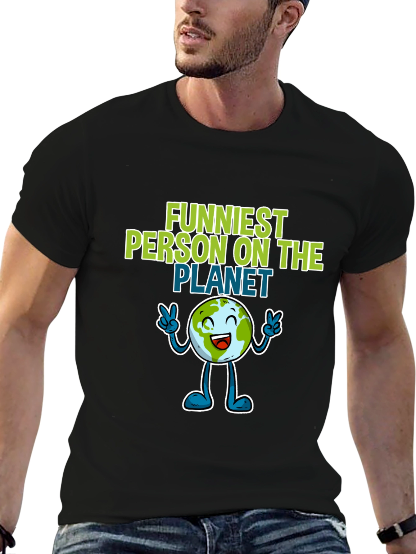 Black Funniest Person on the Planet T-Shirt - Black Crew Neck view 6
