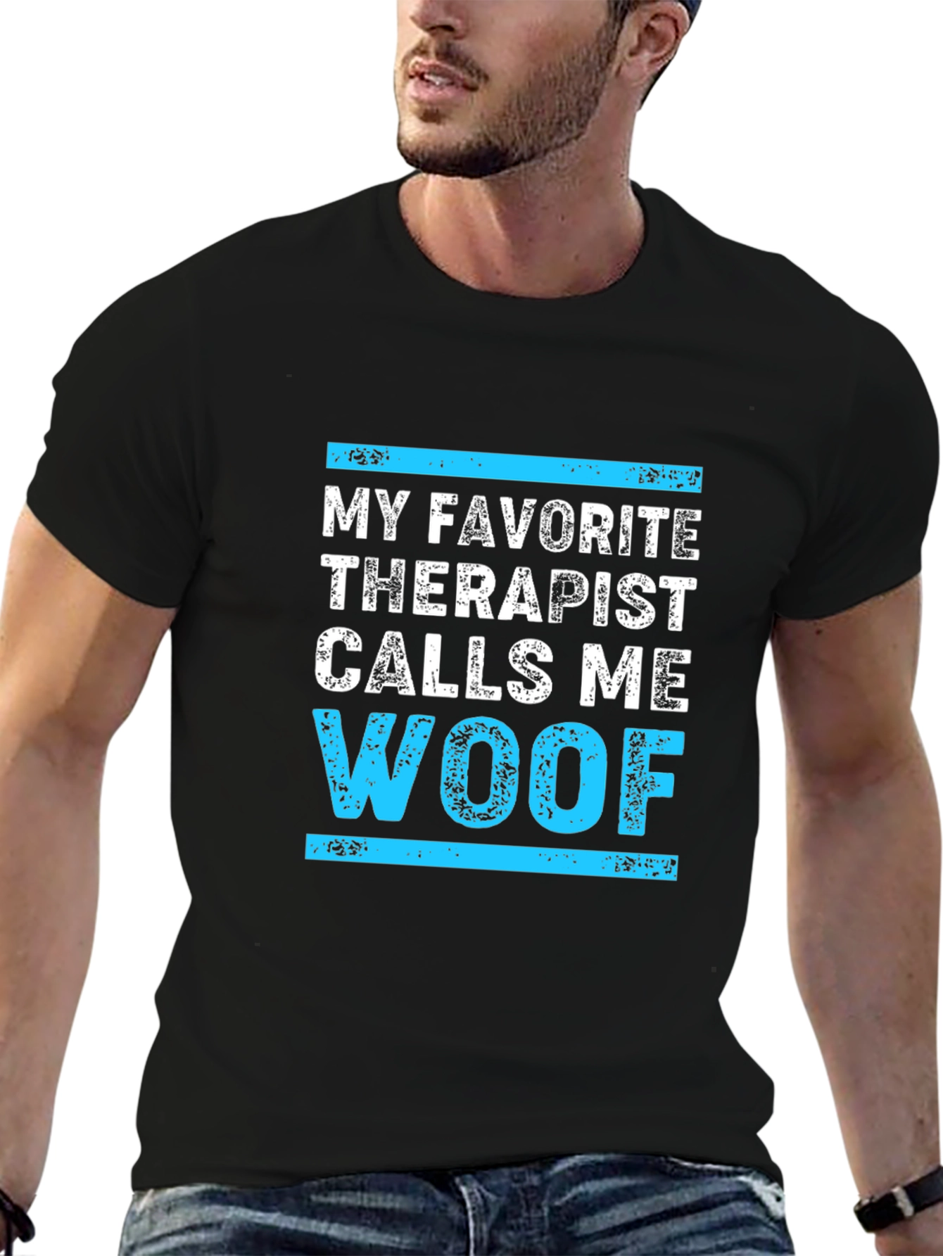 Black Woof Therapist Humor T-Shirt view 6