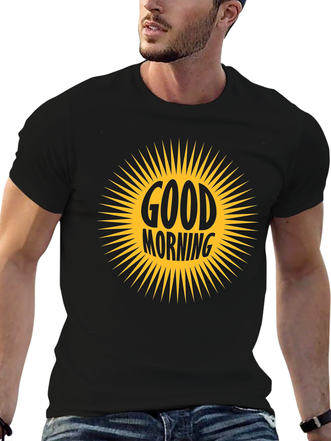 Black Good Morning Graphic Tee - Black Short Sleeve Shirt view 6