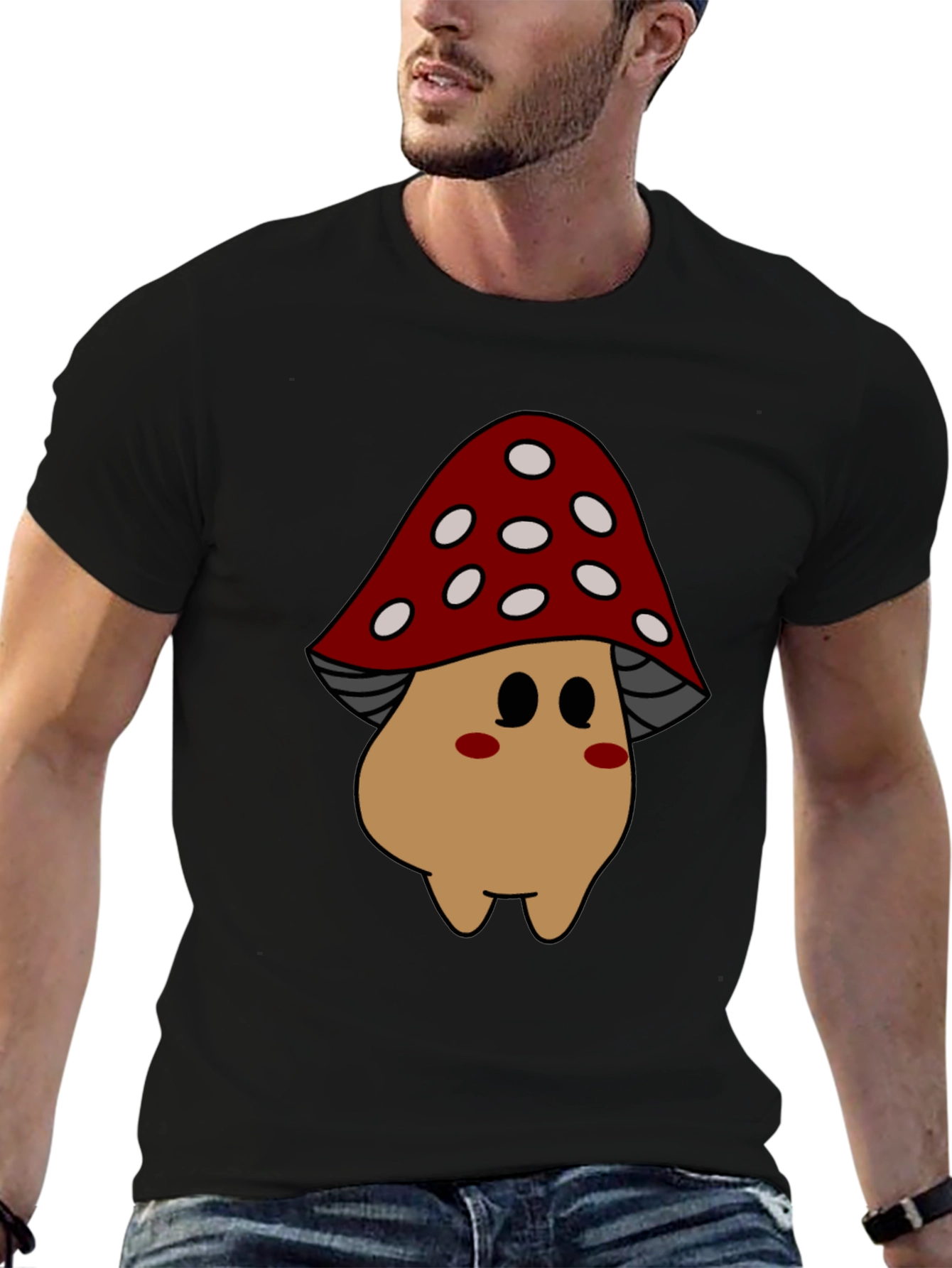 Black Mushroom Cartoon Graphic Tee view 6