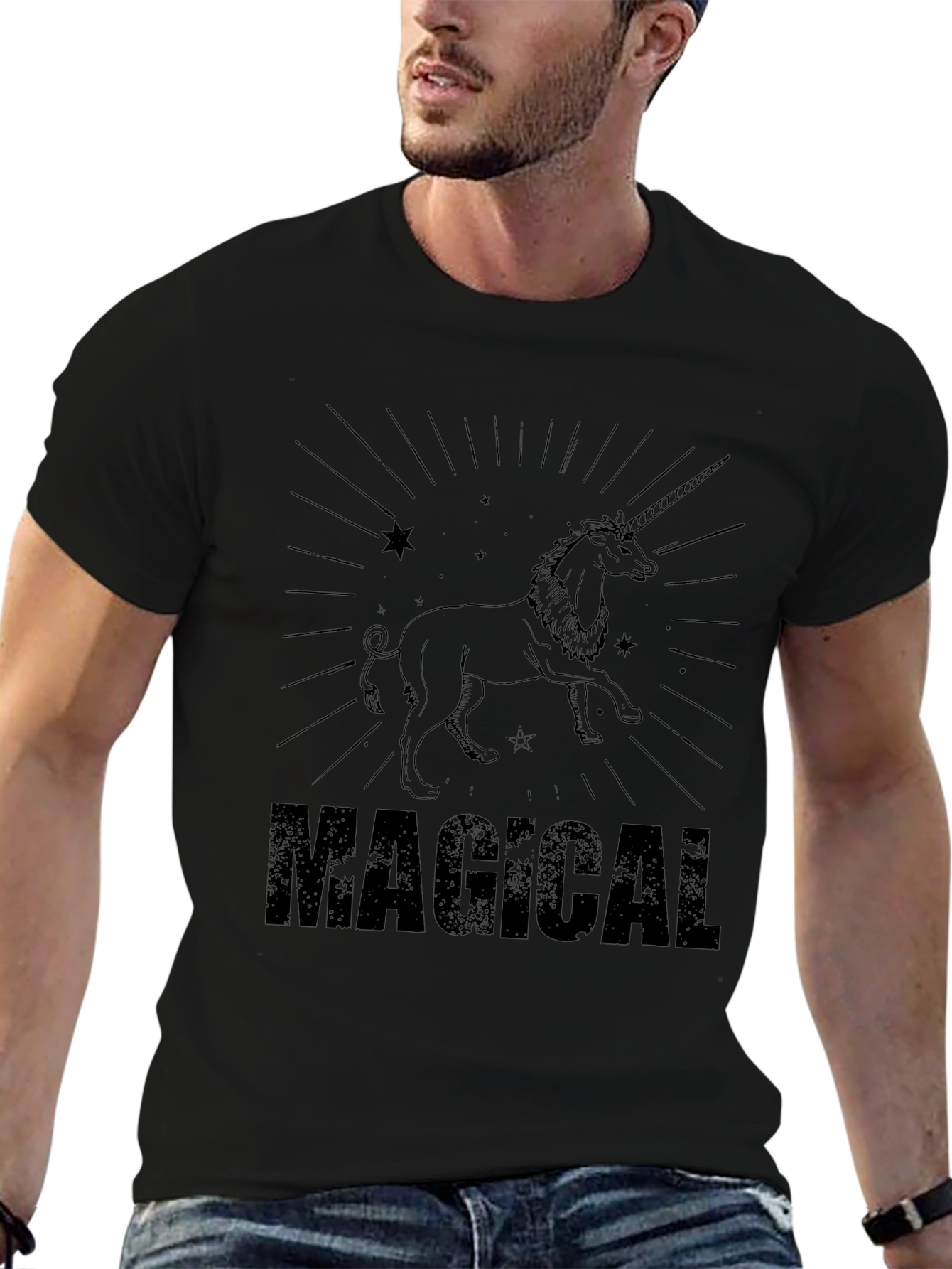 Magical Unicorn Graphic Tee - Black Cotton T-Shirt - 6