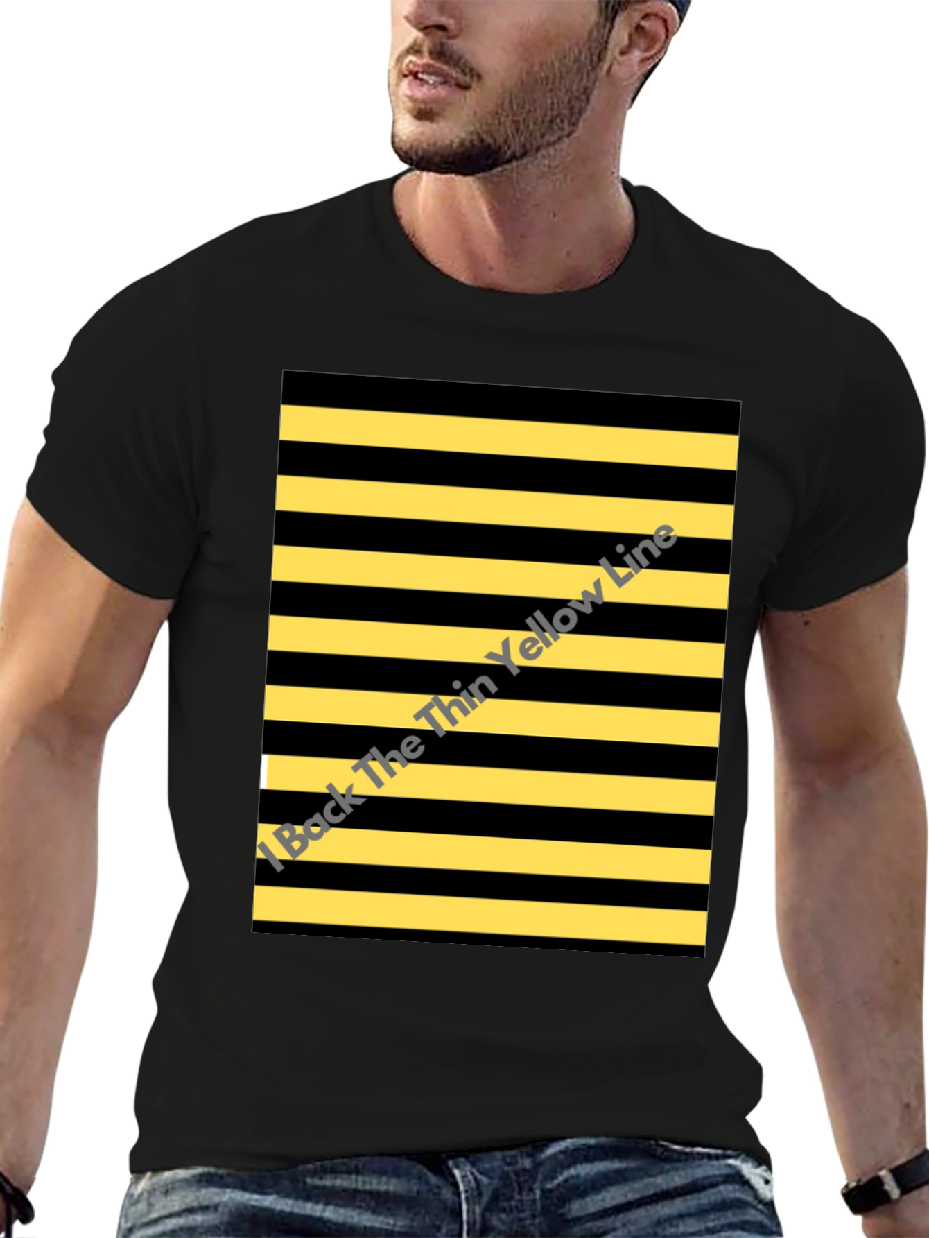 Black Striped Graphic Tee - Black & Yellow Pattern view 6