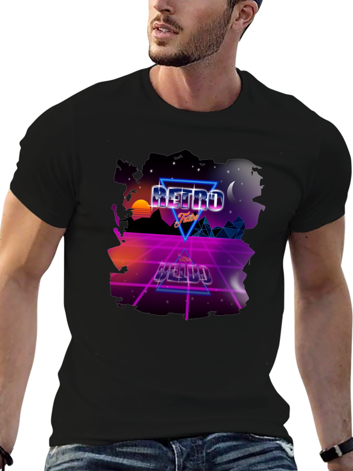Black Retro Vibes Graphic Tee - 80s Style Design view 6