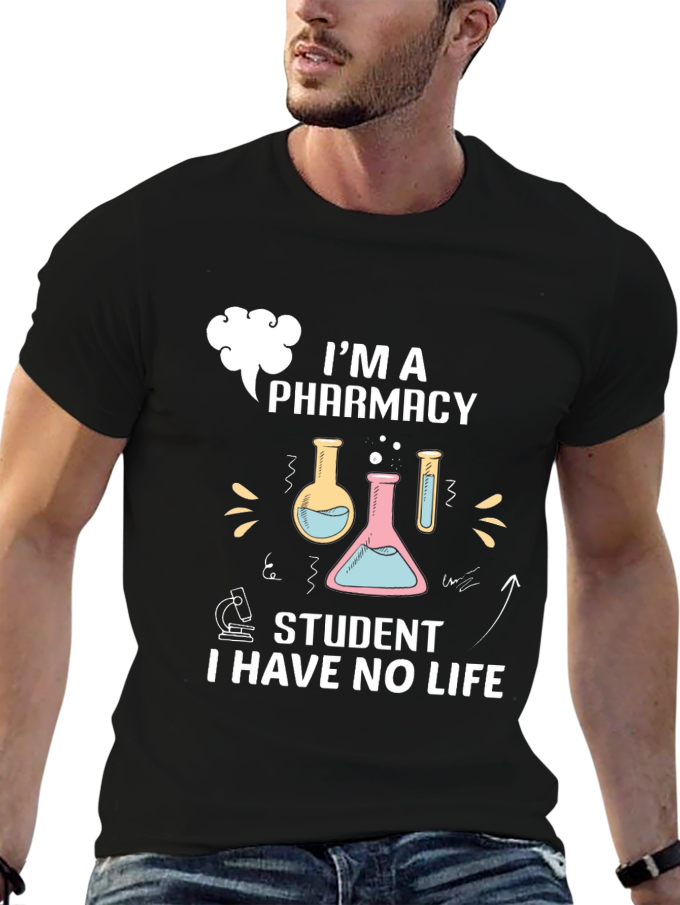 Black Pharmacy Student T-Shirt - No Life Funny Tee view 6