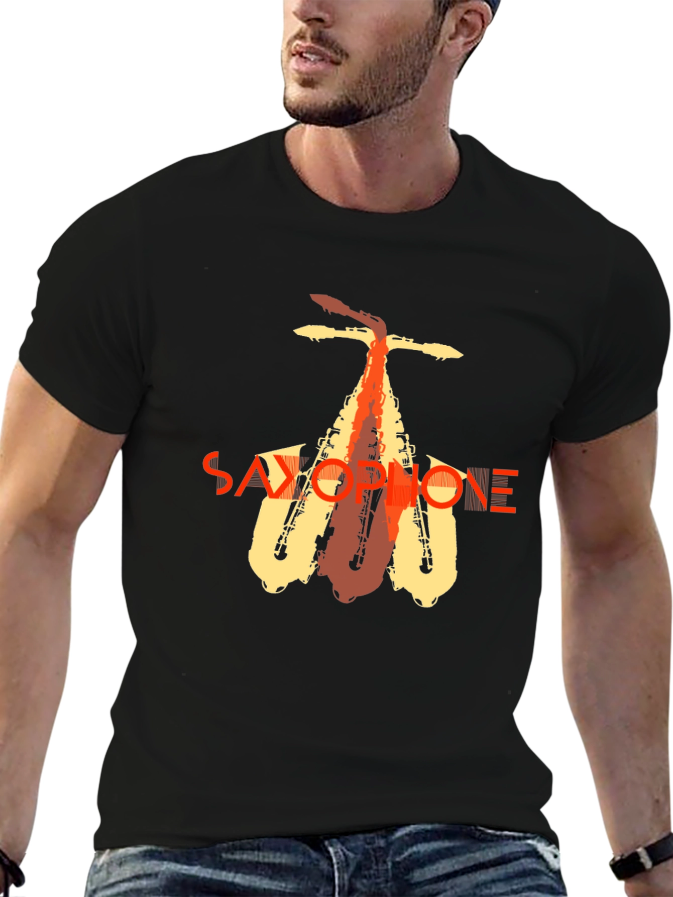 Black Saxophone Graphic Tee - Stylish Music Lover T-Shirt view 6