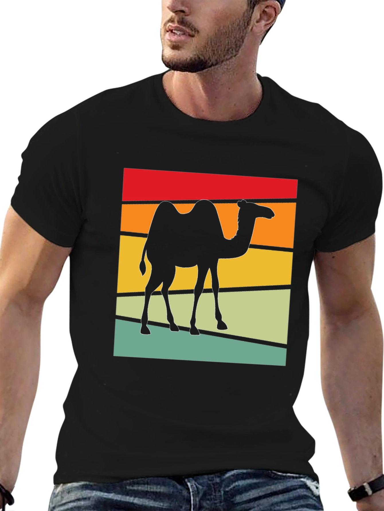 Black Retro Camel T-Shirt: Black Cotton Blend, Graphic Tee view 6
