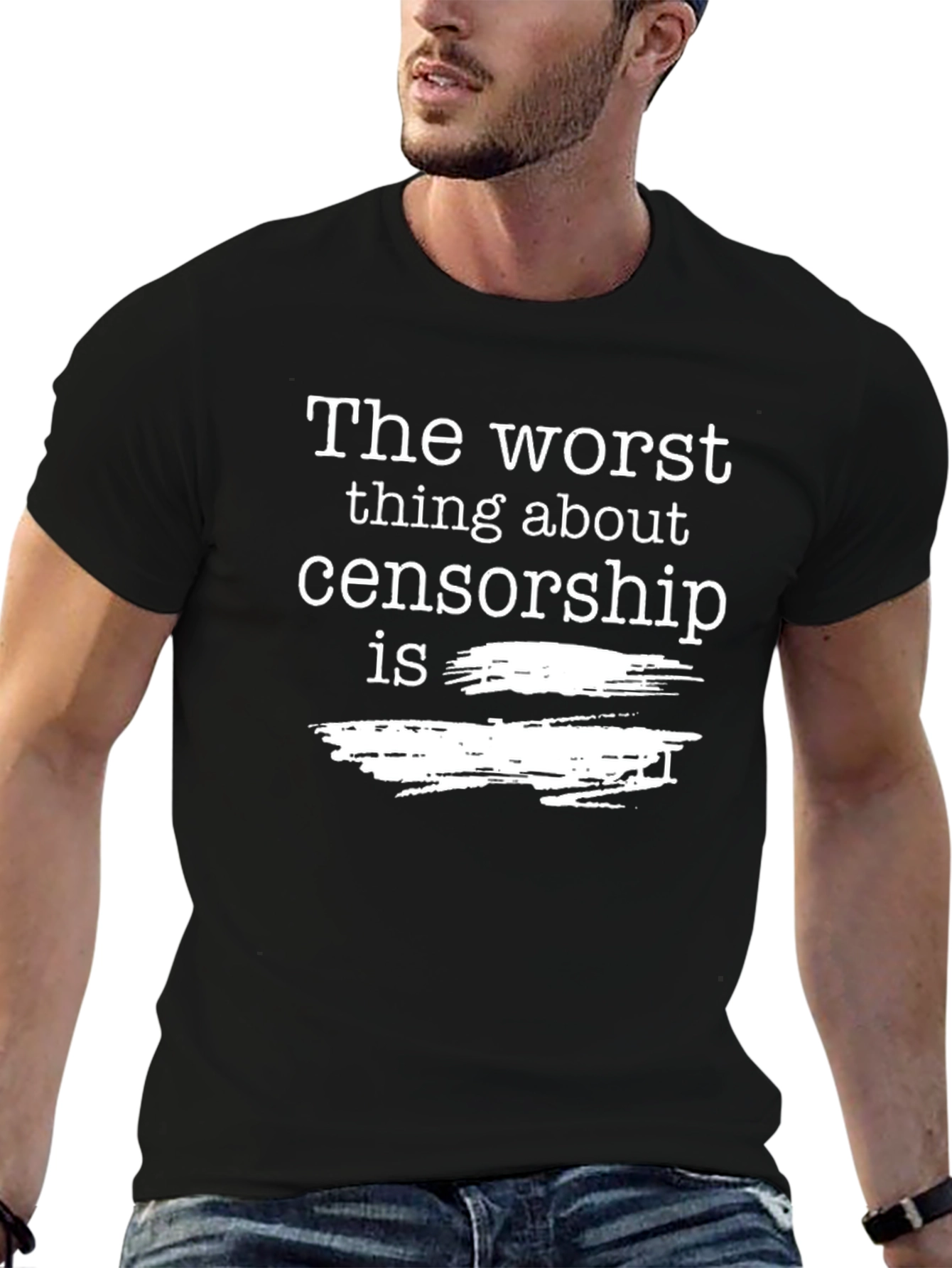 Black Censorship Humor Graphic Tee - Black view 6
