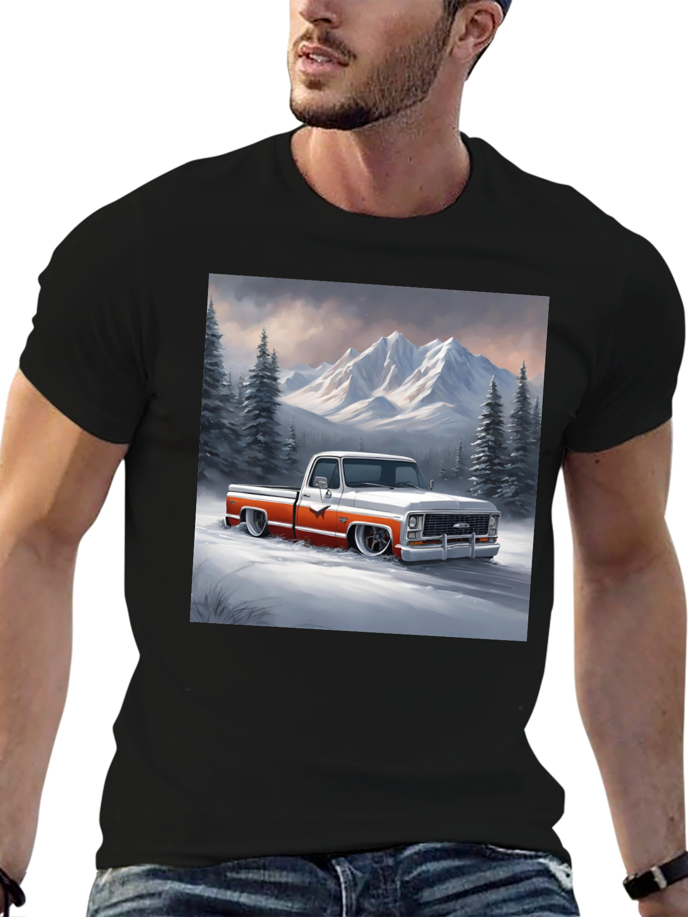 Black Classic Truck Graphic Tee - Mountain Scene view 6