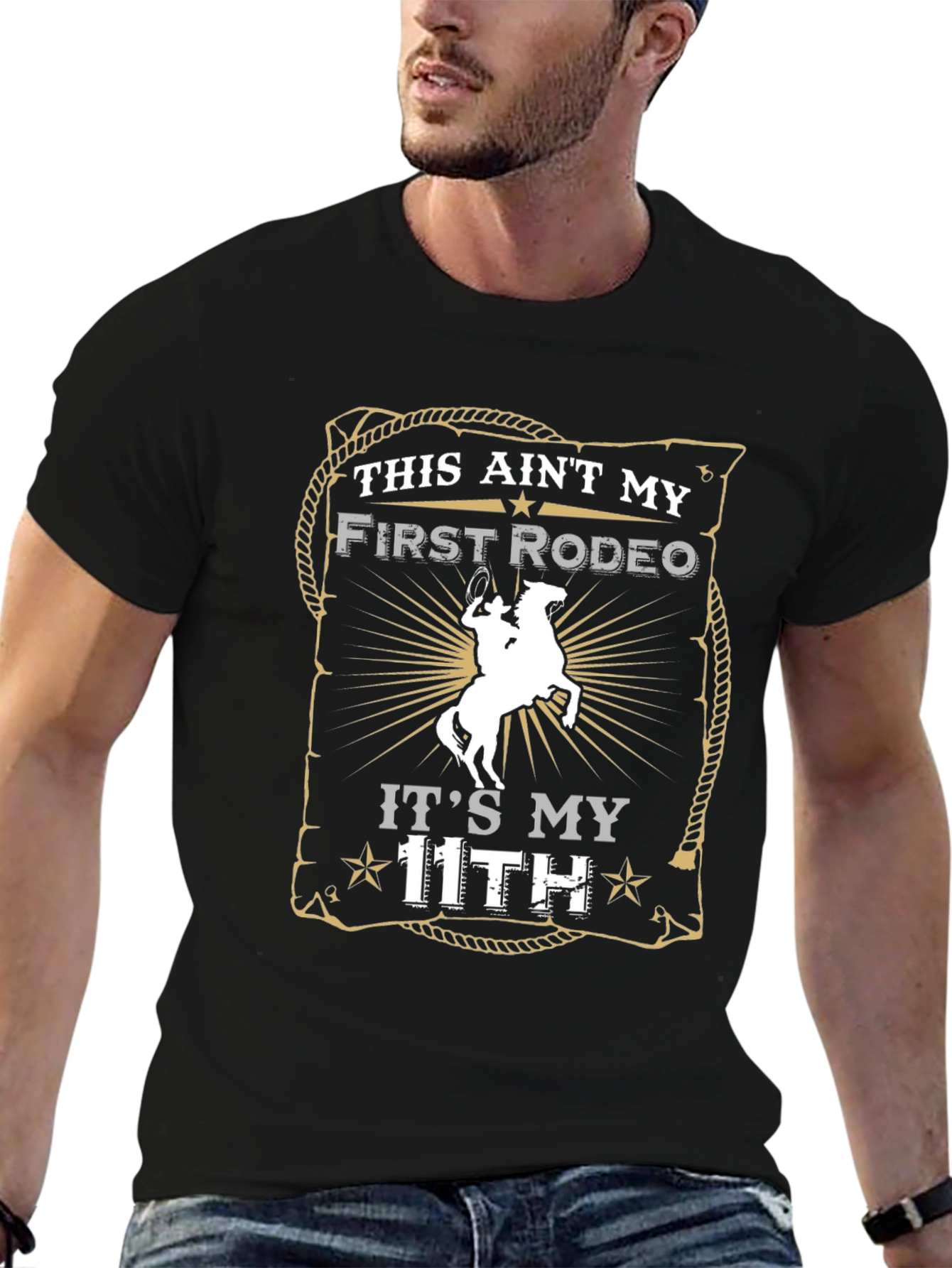 Black Funny Rodeo T-Shirt - This Ain't My First Rodeo view 6