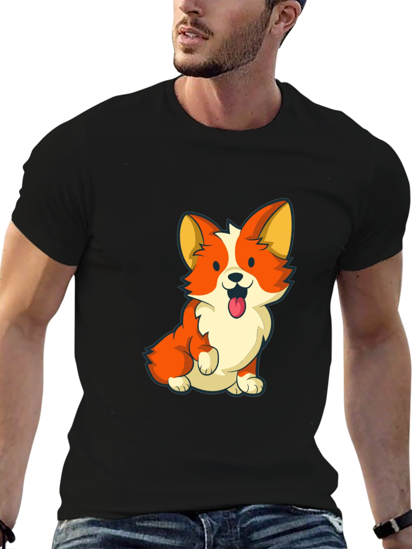 Black Cute Corgi Graphic Tee - Black view 6