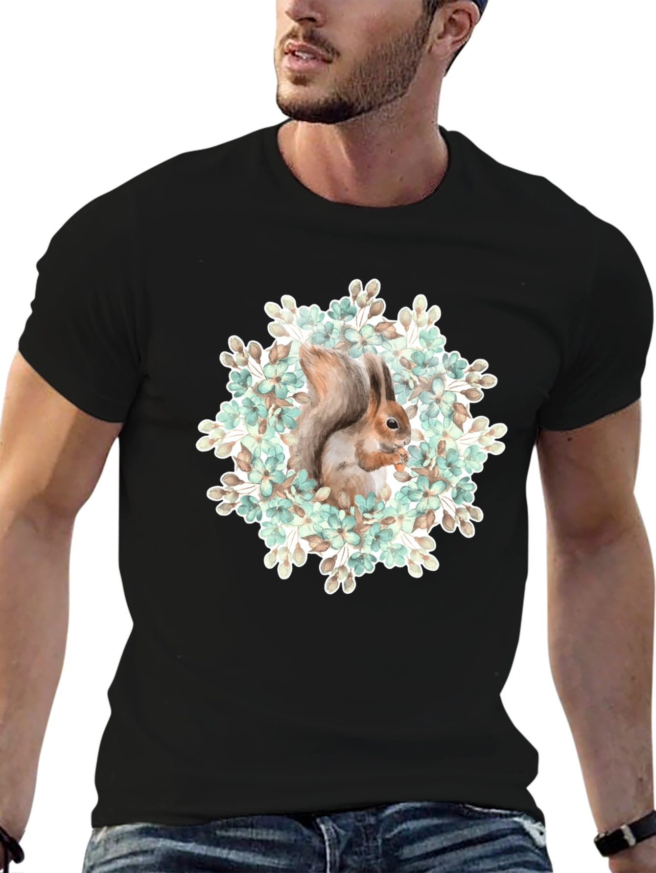 Squirrel Floral T-Shirt - Nature Graphic Tee - 6