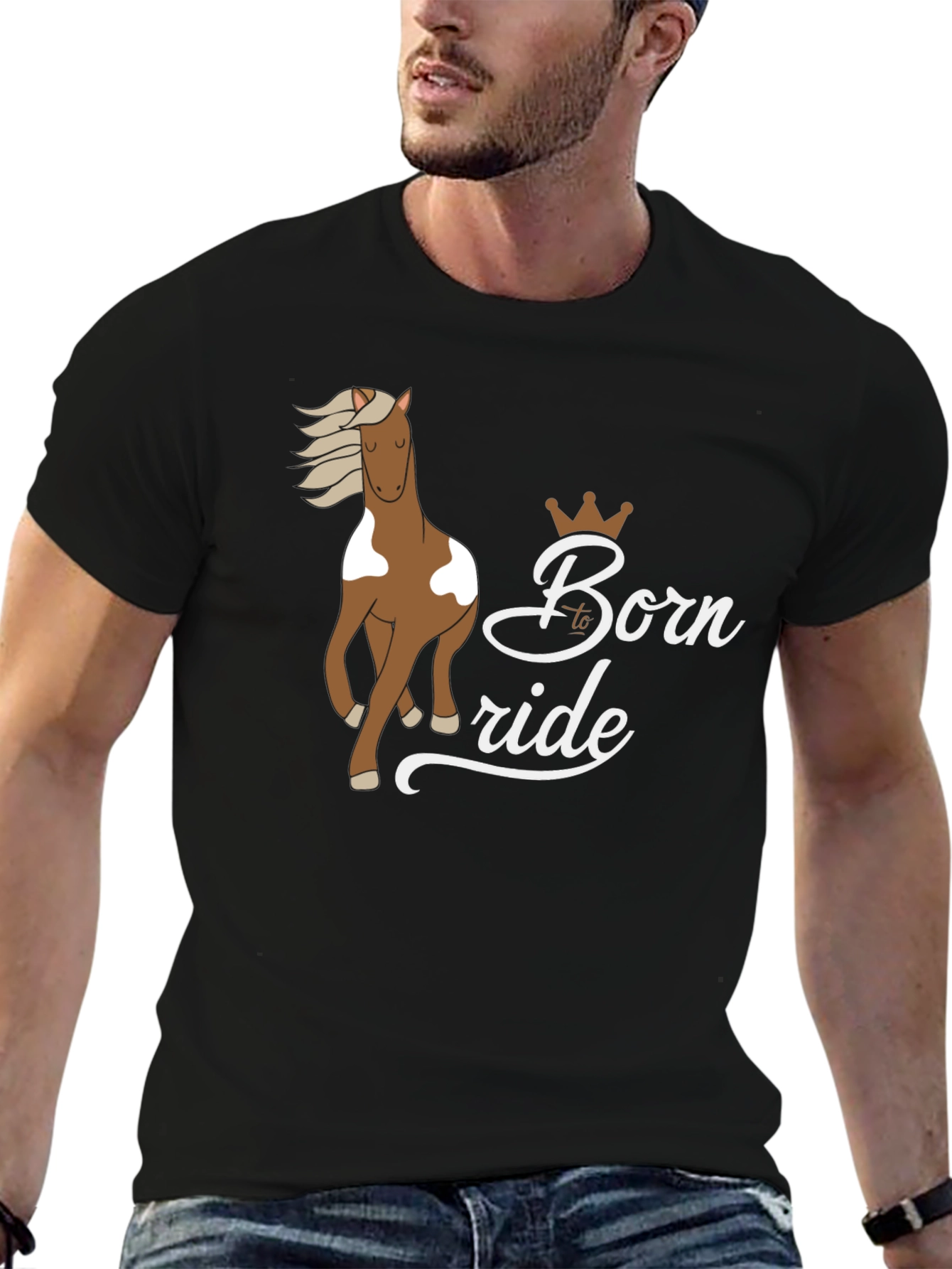 Black Born to Ride Horse T-Shirt view 6