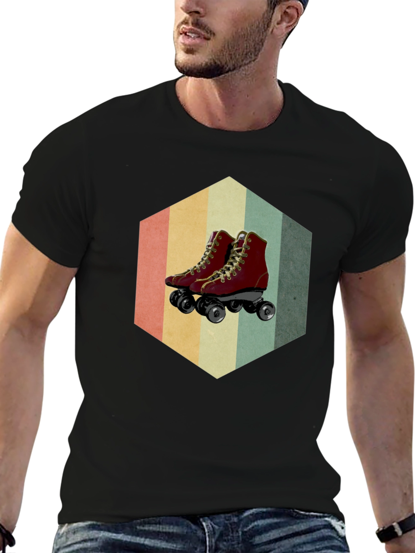 Black Retro Roller Skate Graphic Tee - Black Casual Shirt view 6