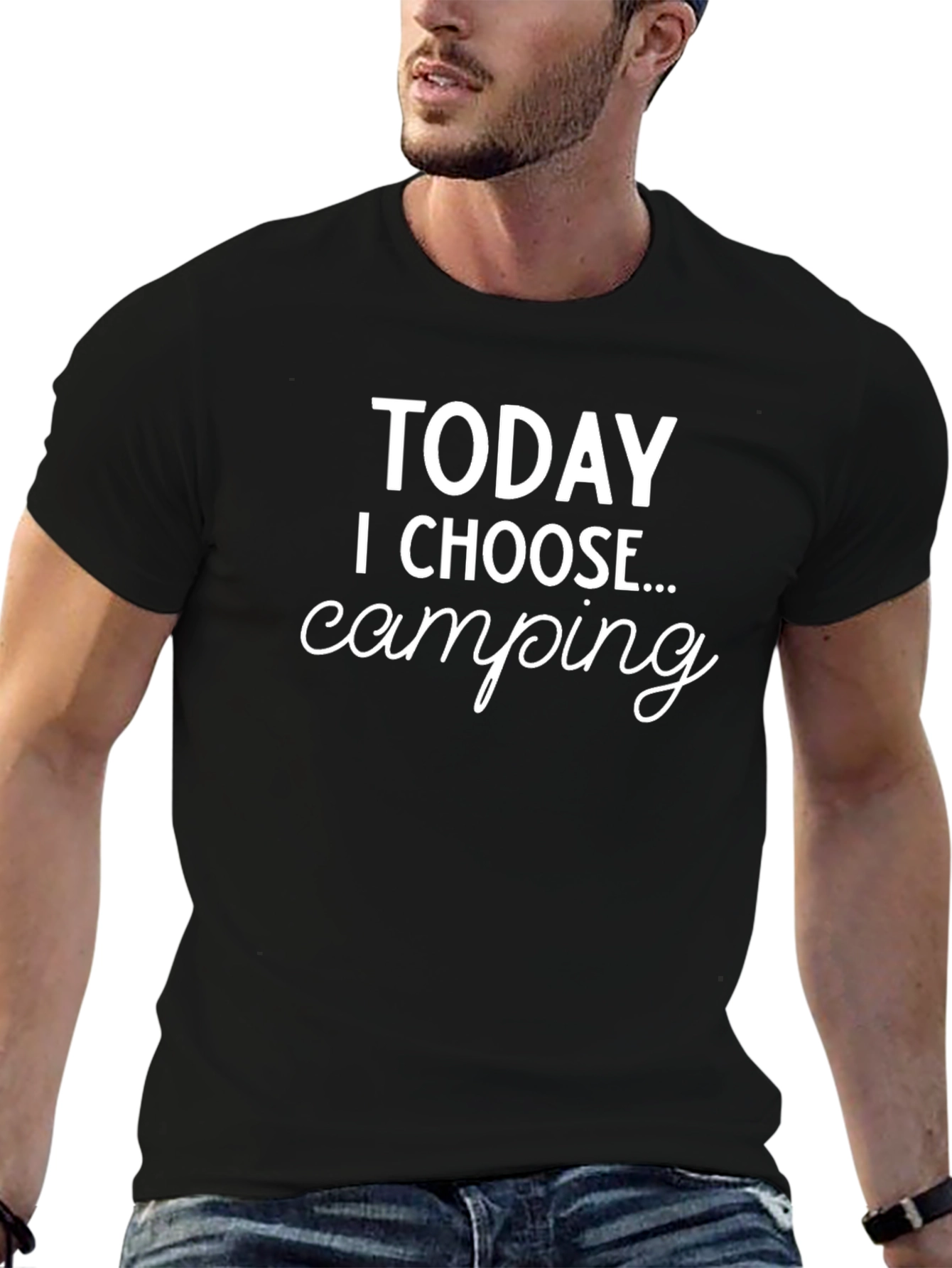 Black Today I Choose Camping T-Shirt - Black Cotton Tee view 6